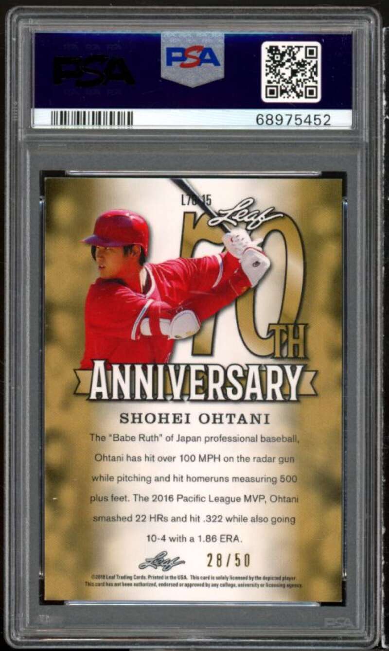 Shohei Ohtani Rookie Card 2018 Leaf 70th Anniversary Blue #15 PSA 9 Image 2