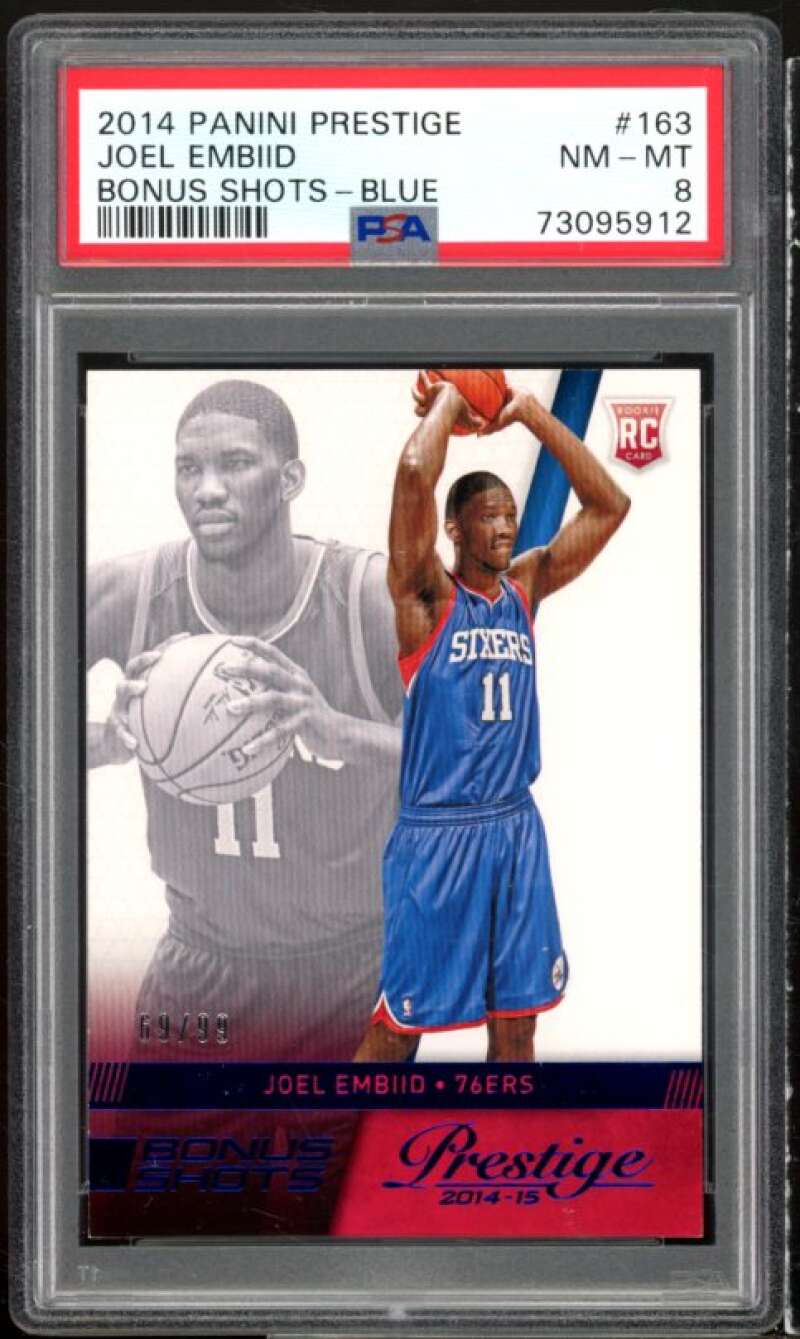 Joel Embiid Rookie Card 2014-15 Panini Prestige Bonus Shots Blue #163 PSA 8 Image 1