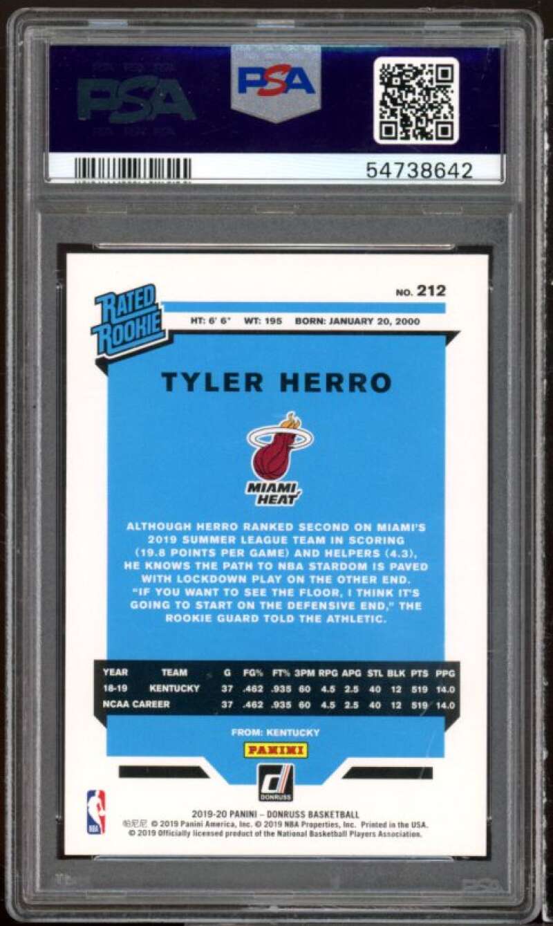 Tyler Herro Rookie Card 2019-20 Panini Donruss #212 PSA 10 Image 2