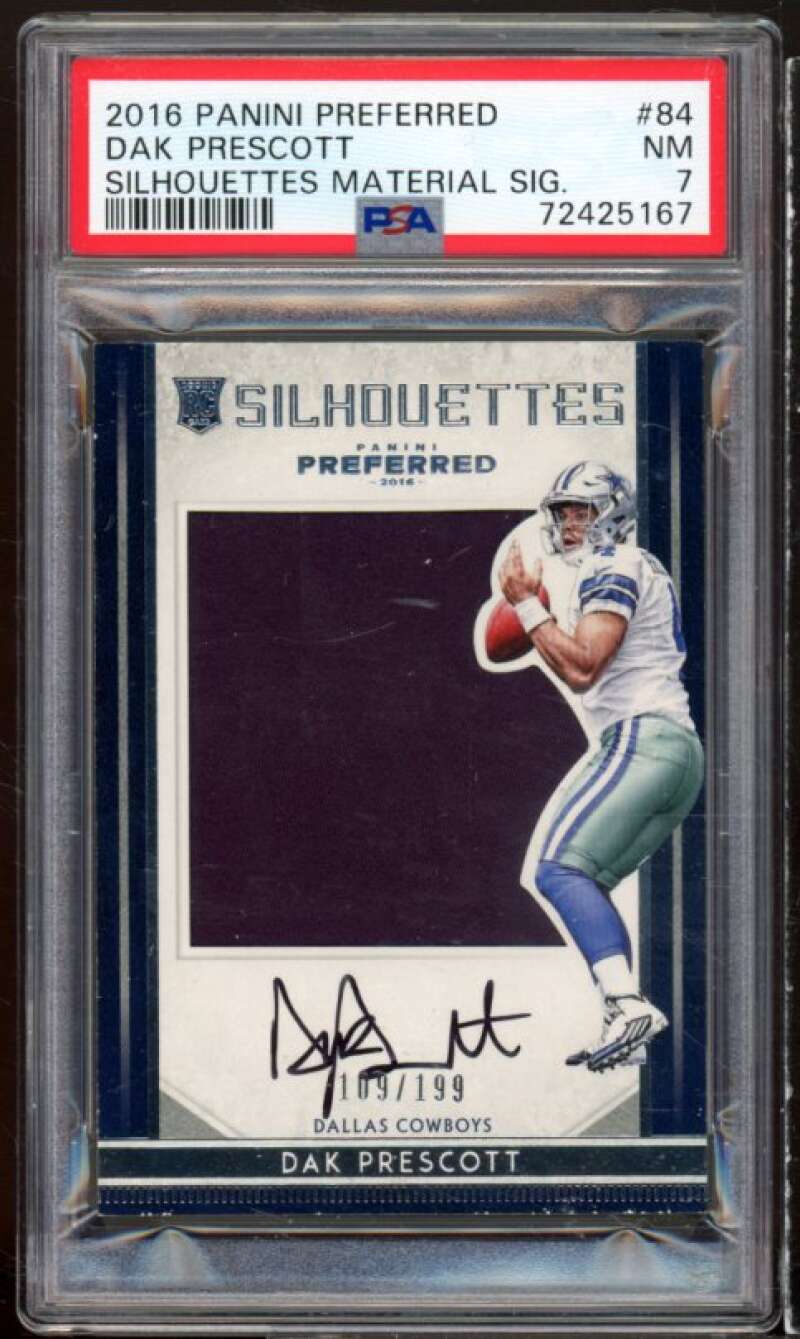 Dak Prescott Rookie 2016 Panini Preferred Silhouettes Materials Sig #84 PSA 7 Image 1