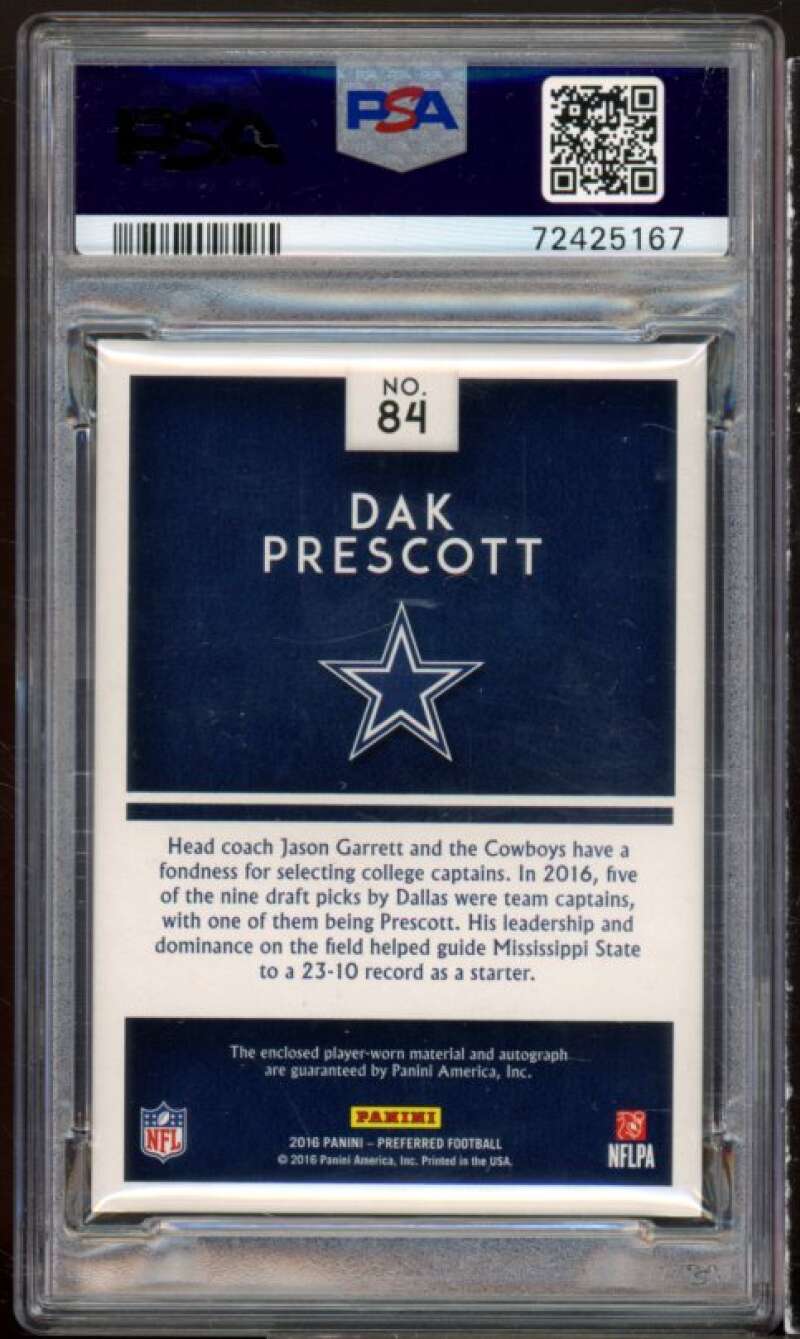 Dak Prescott Rookie 2016 Panini Preferred Silhouettes Materials Sig #84 PSA 7 Image 2