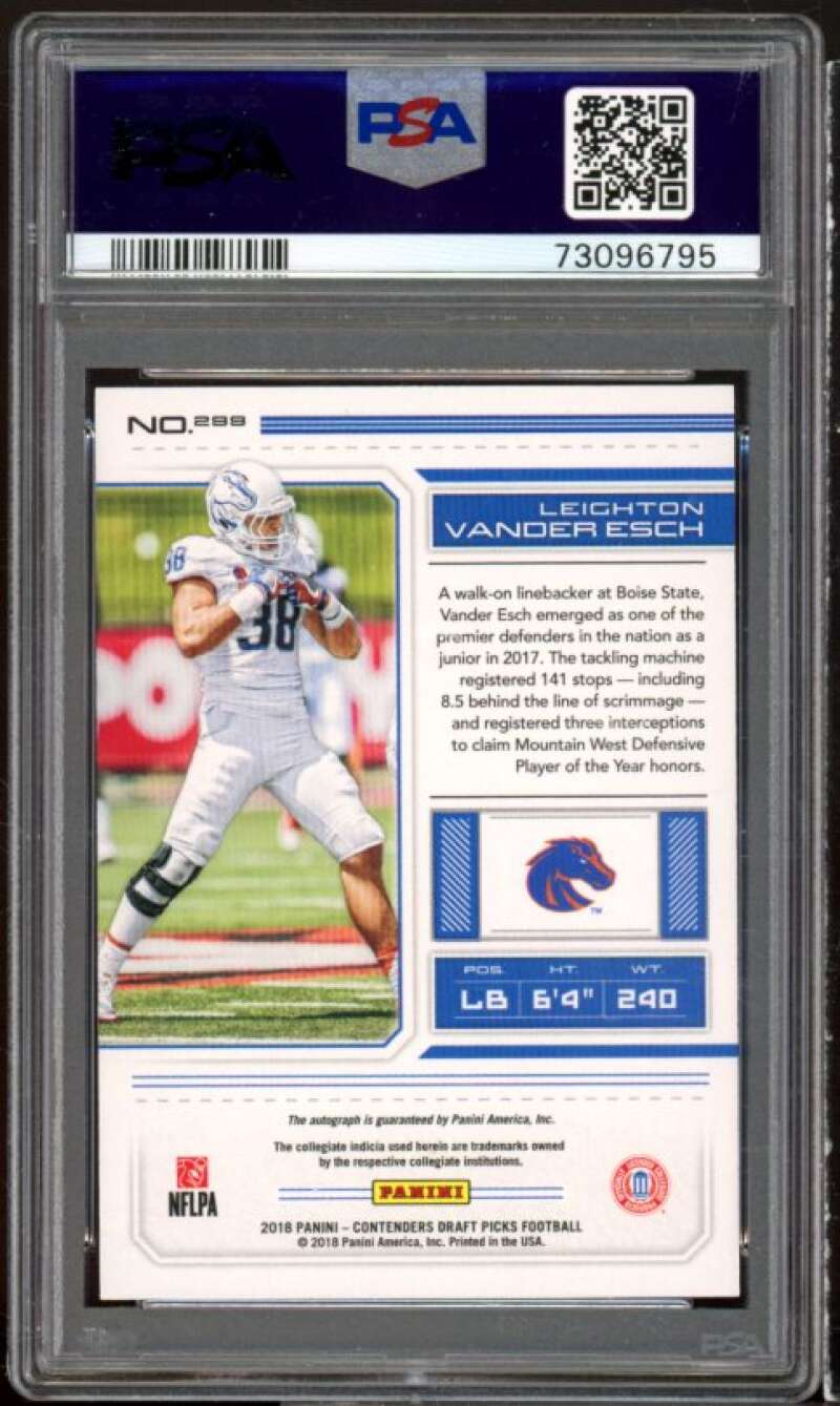 Leighton Vander Esch Rookie 2018 Panini Contenders dp Autograph #299 PSA 10 Image 2