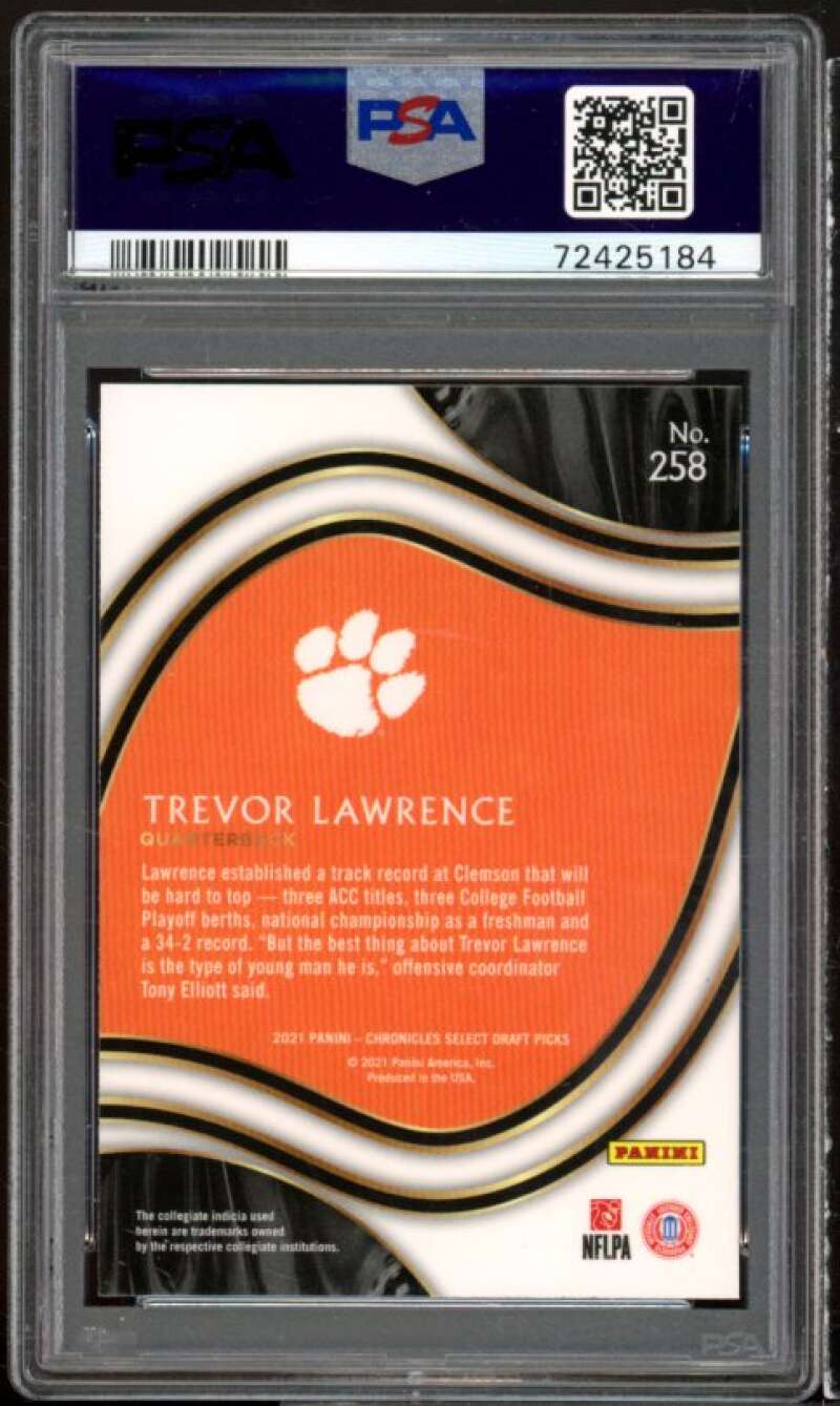 Trevor Lawrence Rookie Card 2021 Panini Chronicles Draft Picks #258 PSA 10 Image 2