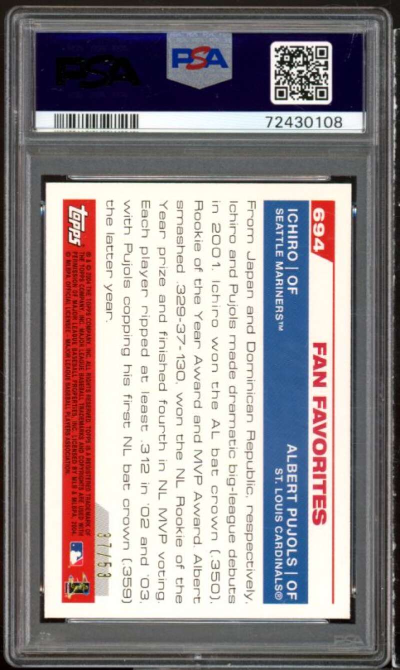 Ichiro Suzuki / Albert Pujols Card 2004 Topps Black #694 (pop 1) PSA 9 Image 2