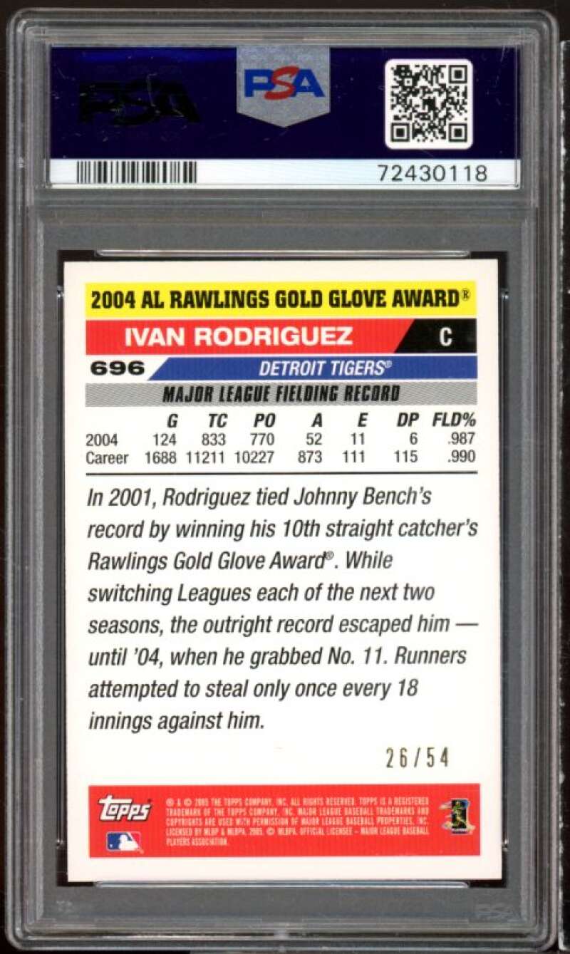 Ivan Rodriguez Card 2005 Topps Black #696 (pop 1) PSA 9 Image 2