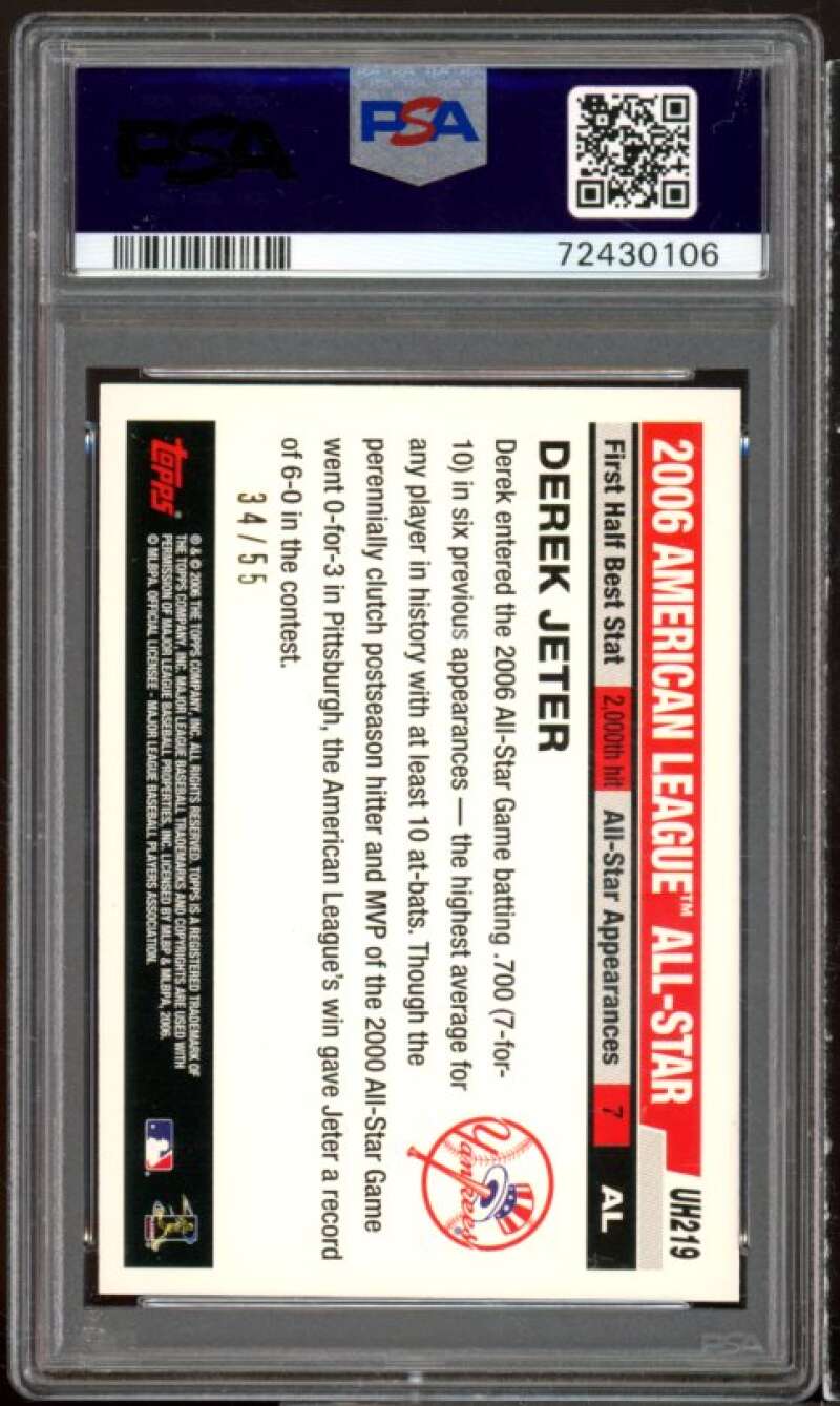 Derek Jeter Card 2006 Topps Update Black #uh219 (pop 2) PSA 8 Image 2