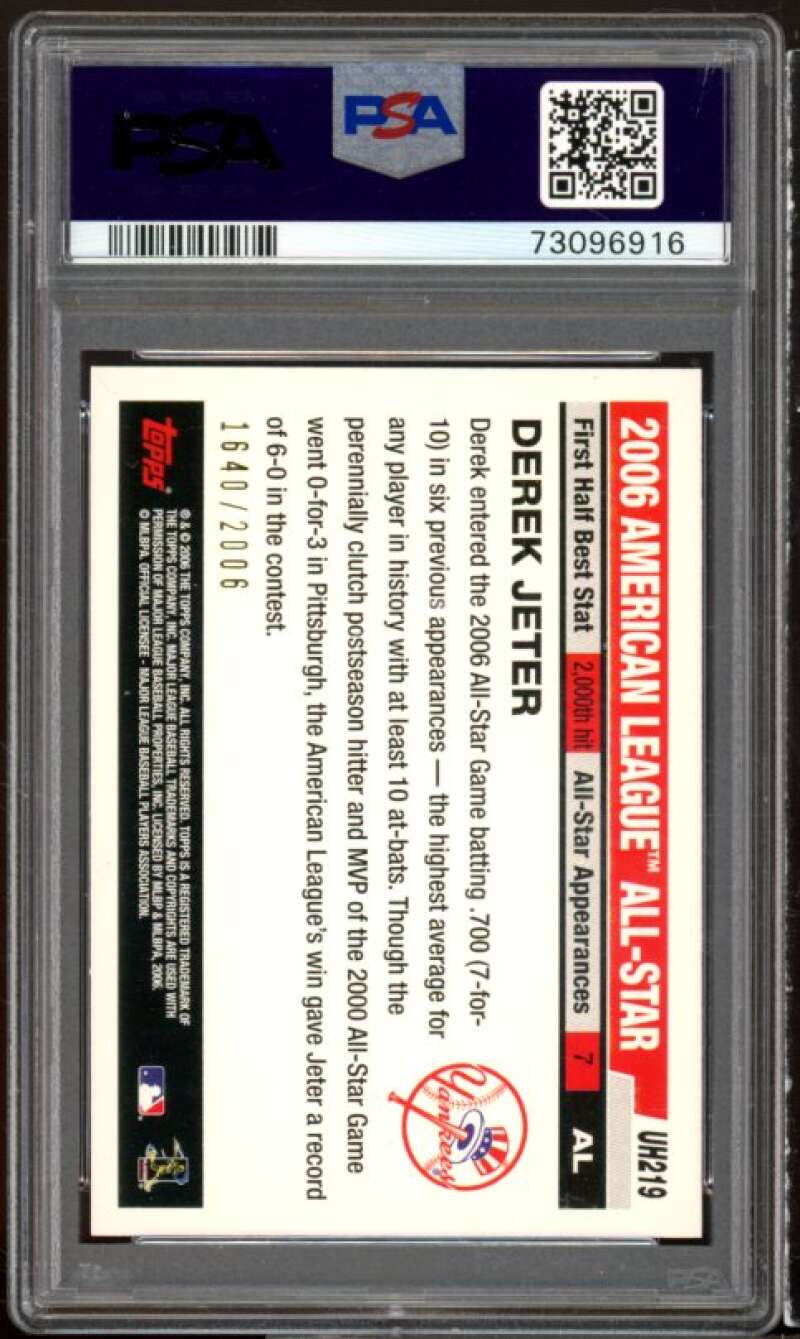 Derek Jeter Card 2006 Topps Update Gold #uh219 PSA 9 Image 2