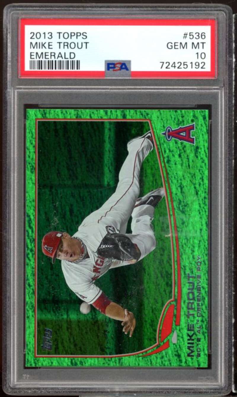 Mike Trout Card 2013 Topps Emerald Foil #536 PSA 10 Image 1