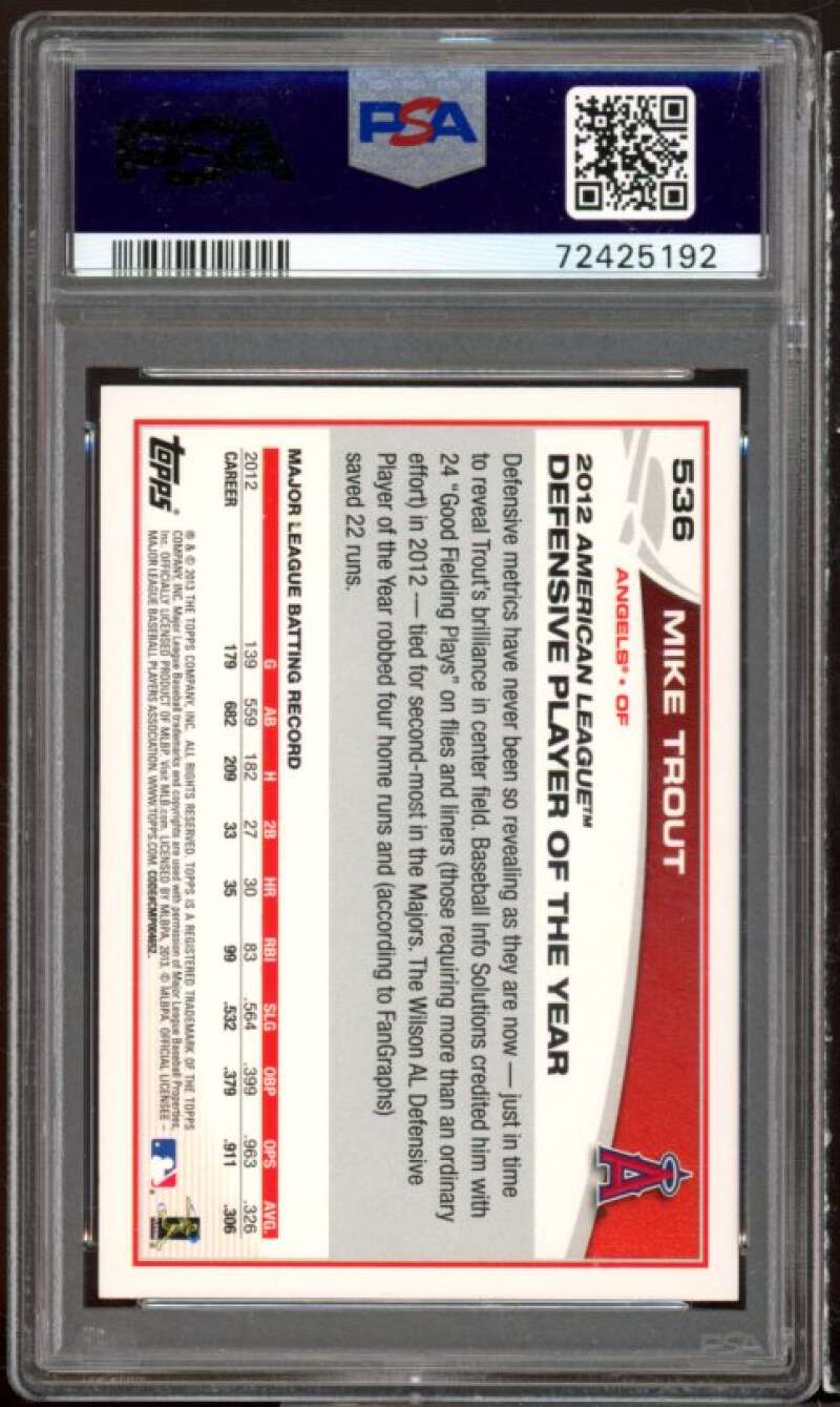 Mike Trout Card 2013 Topps Emerald Foil #536 PSA 10 Image 2