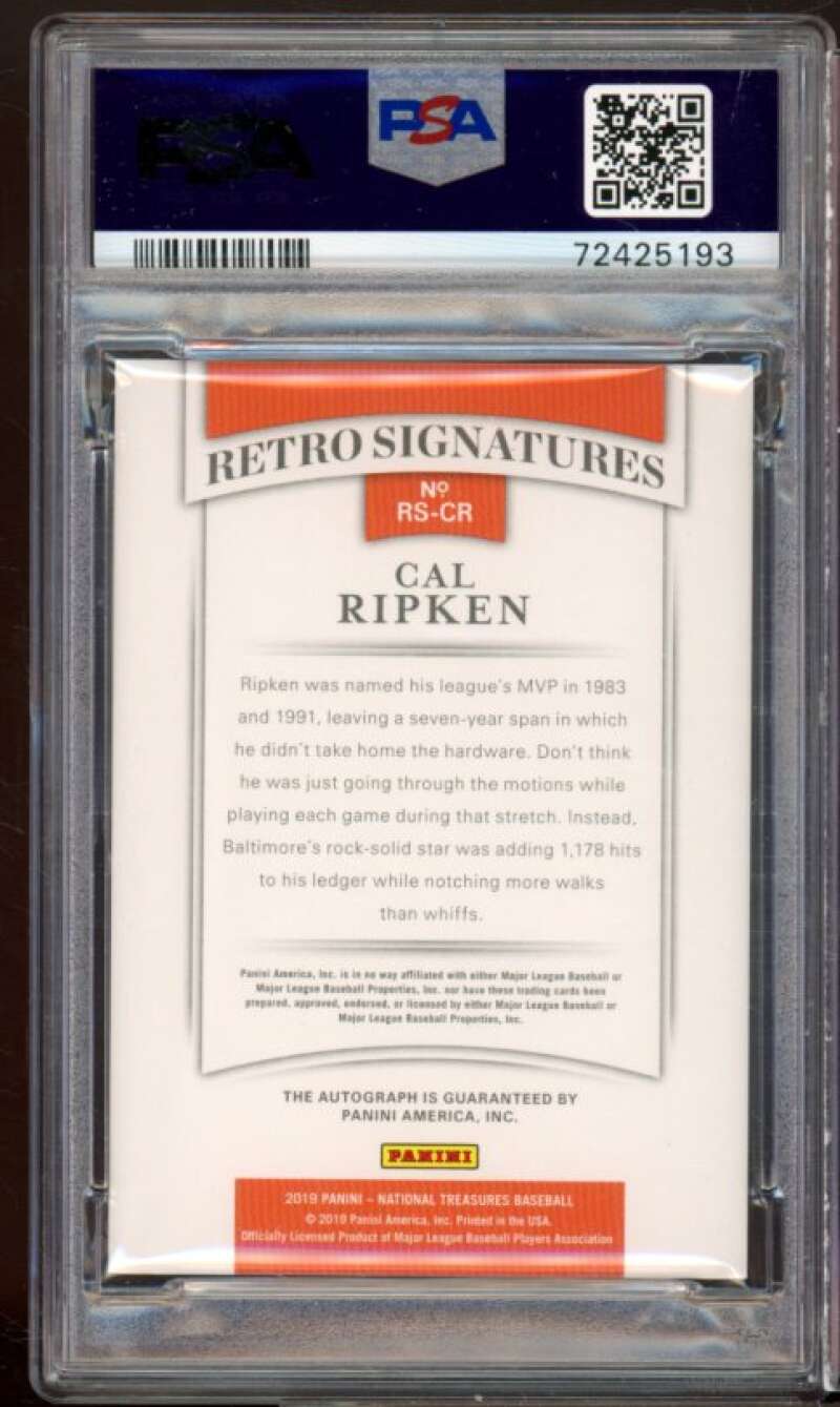 Cal Ripken 2019 Panini National Treasures Retro Signatures #RS-CR (card) PSA 9 Image 2