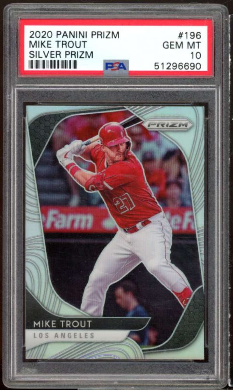 Mike Trout Card 2020 Panini Prizm Silver Prizm #196 PSA 10 Image 1