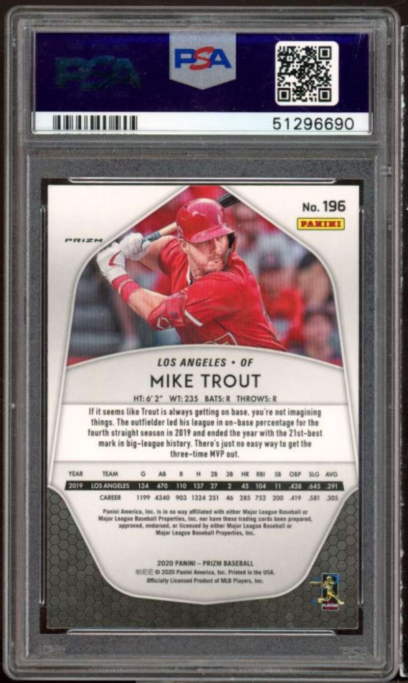 Mike Trout Card 2020 Panini Prizm Silver Prizm #196 PSA 10 Image 2