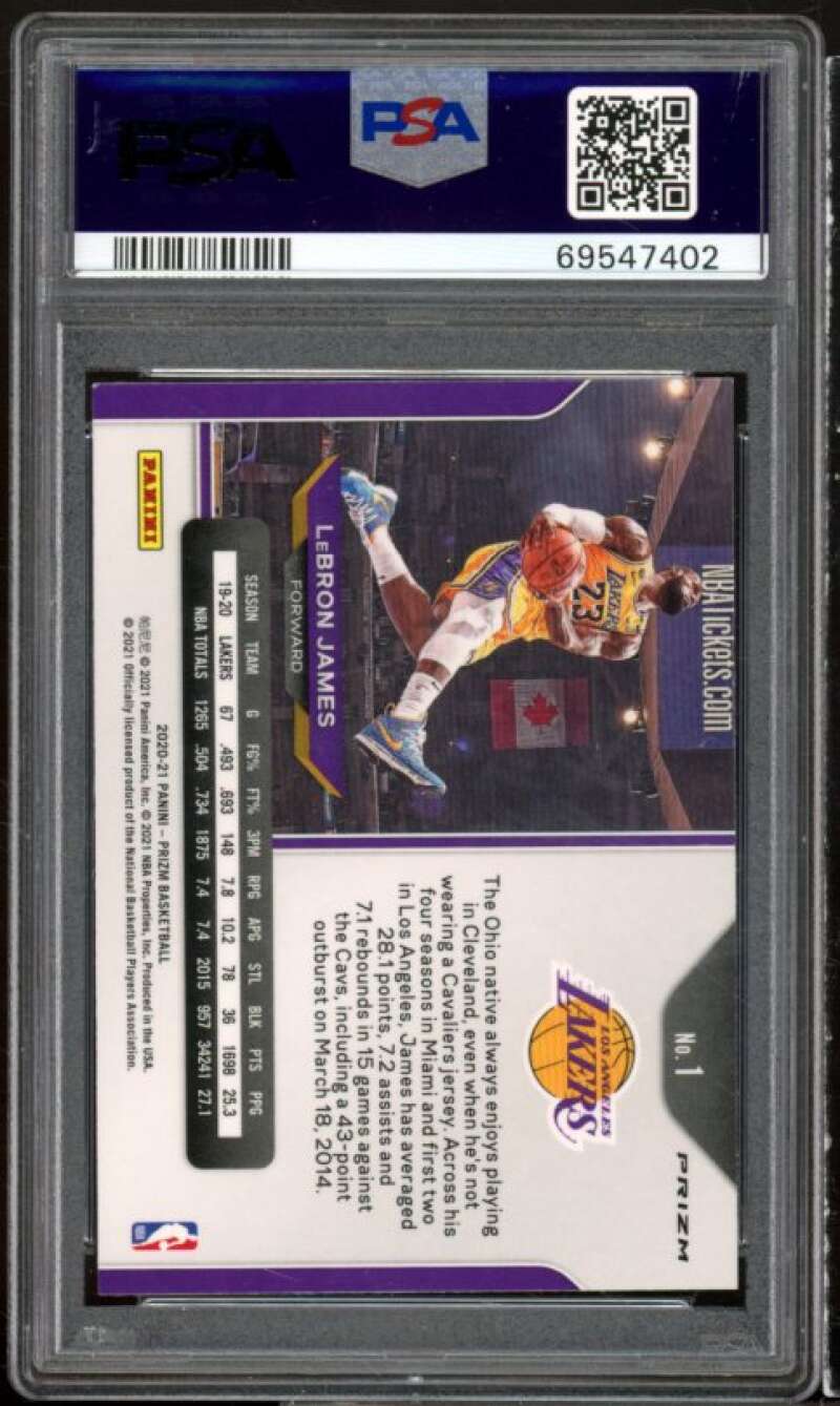 LeBron James Card 2020-21 Panini Prizm Silver Prizm #1 PSA 9 Image 2