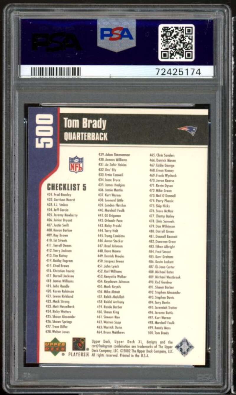 Tom Brady Card 2002 Upper Deck XL #500 PSA 9 Image 2