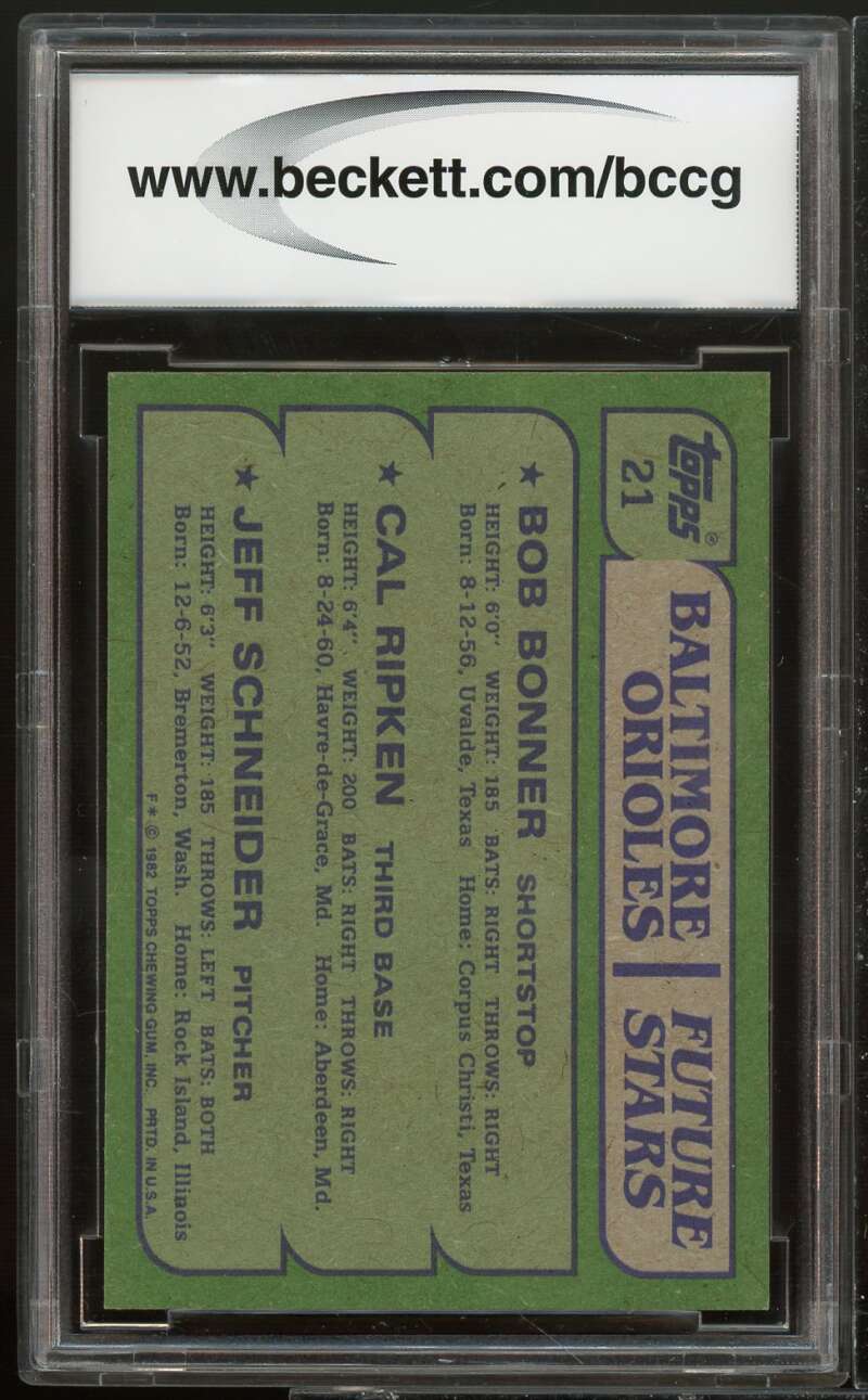 1982 Topps #21 Cal Ripken Jr Rookie Card BGS BCCG 10 Mint+ Image 2