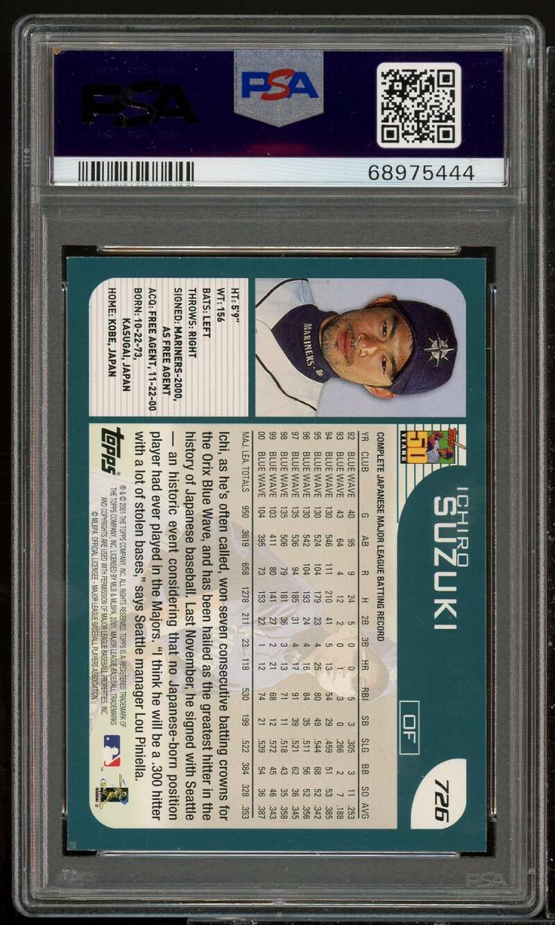 Ichiro Suzuki Rookie Card 2001 Topps #726 PSA 8 Image 2