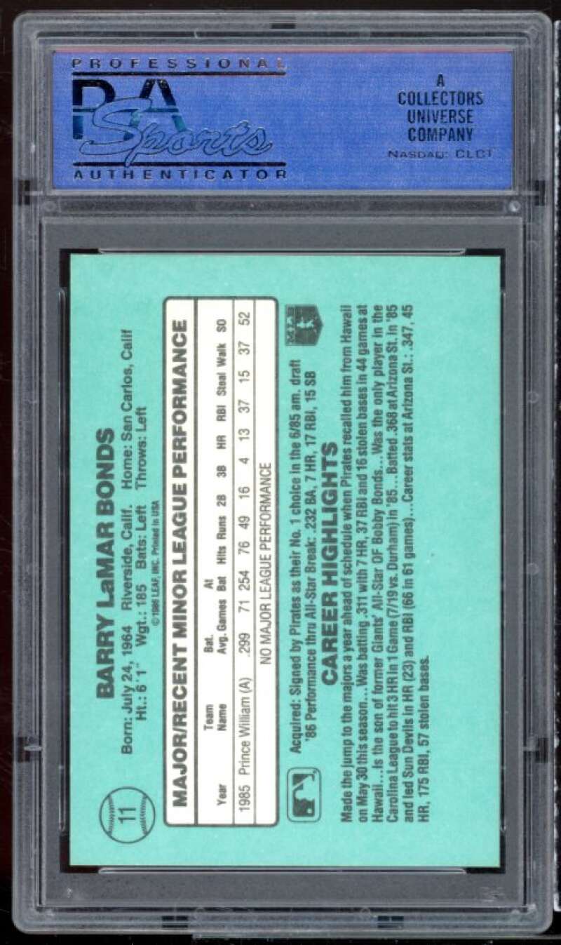 Barry Bonds Rookie Card 1986 Donruss Rookies #11 PSA 8 Image 2