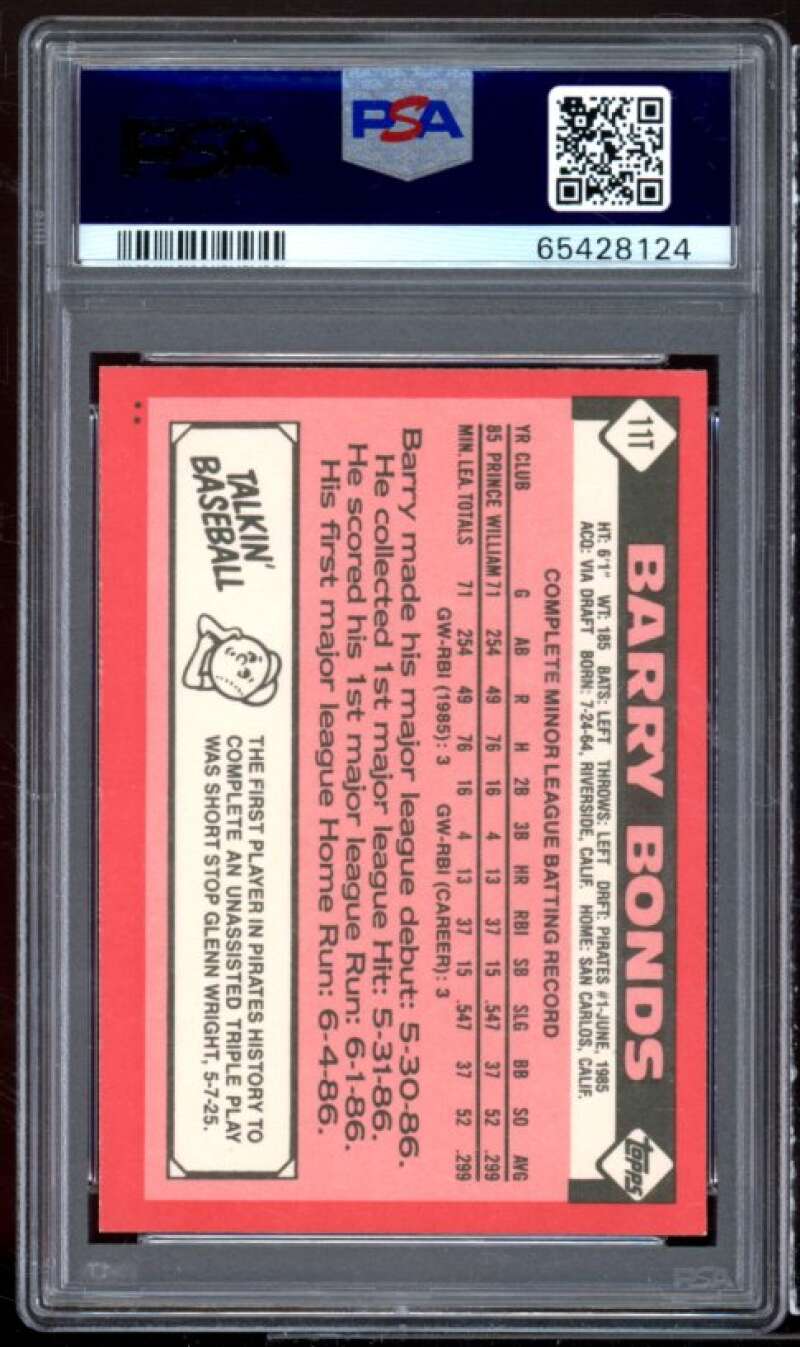 Barry Bonds Rookie Card 1986 Topps Traded #11T PSA 9 Image 2