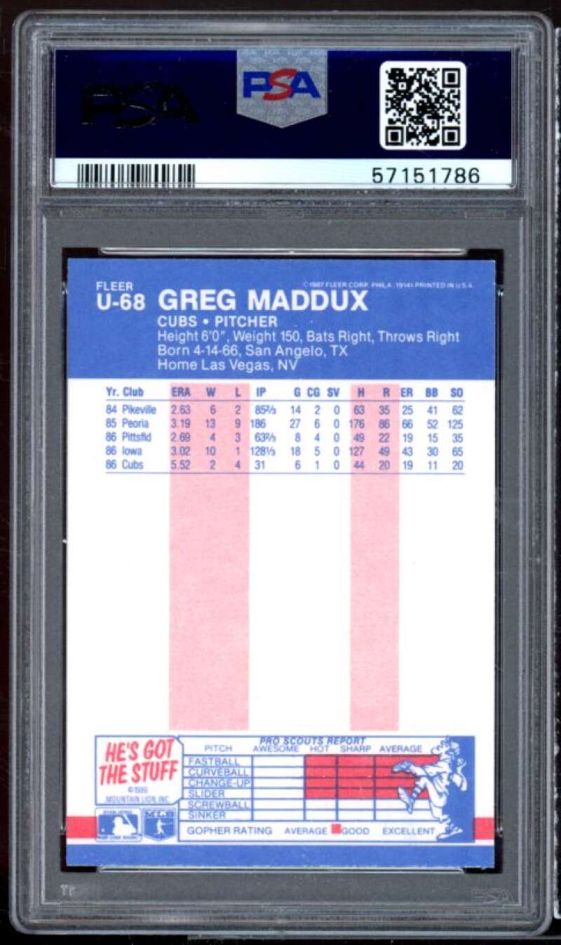 Greg Maddux Rookie Card 1987 Fleer Update #U-68 PSA 9 Image 2