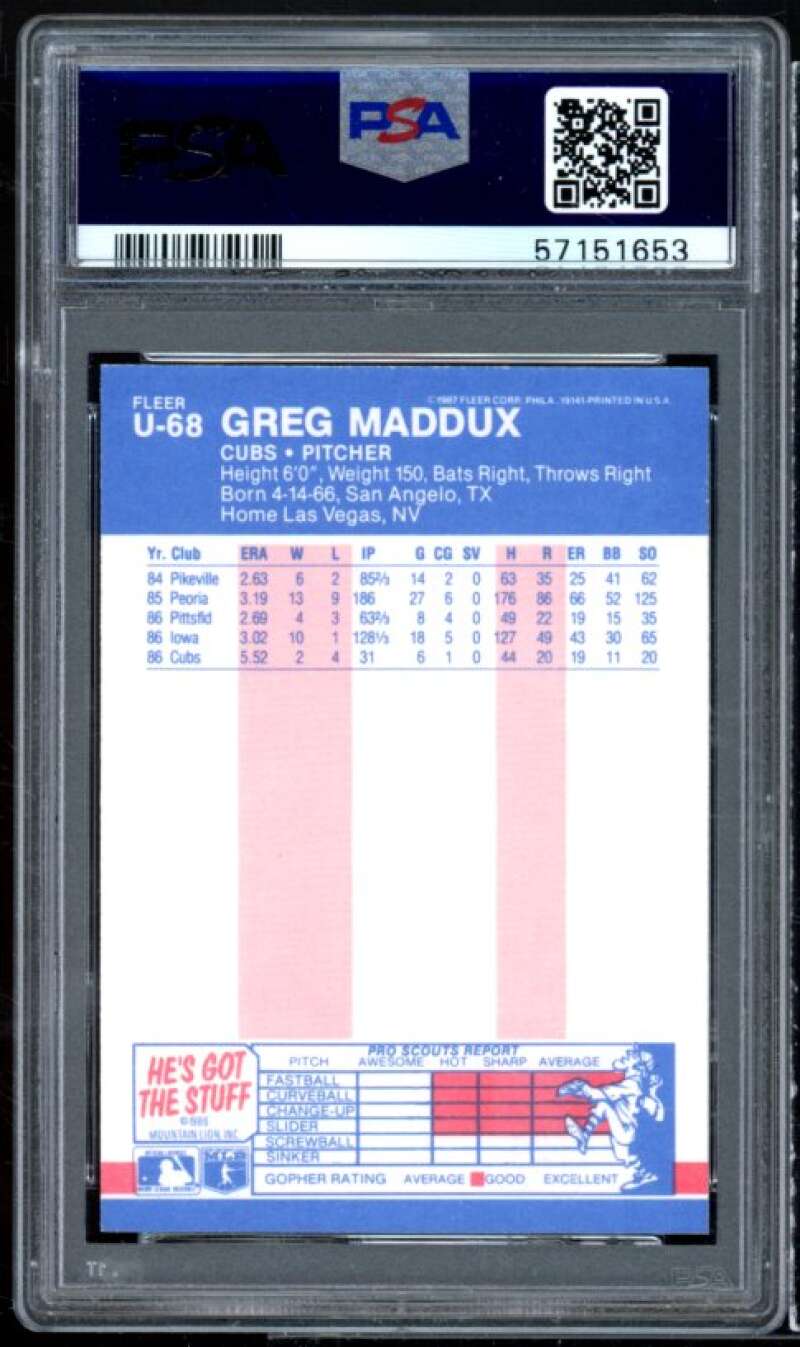 Greg Maddux Rookie Card 1987 Fleer Update Glossy #U-68 PSA 9 Image 2