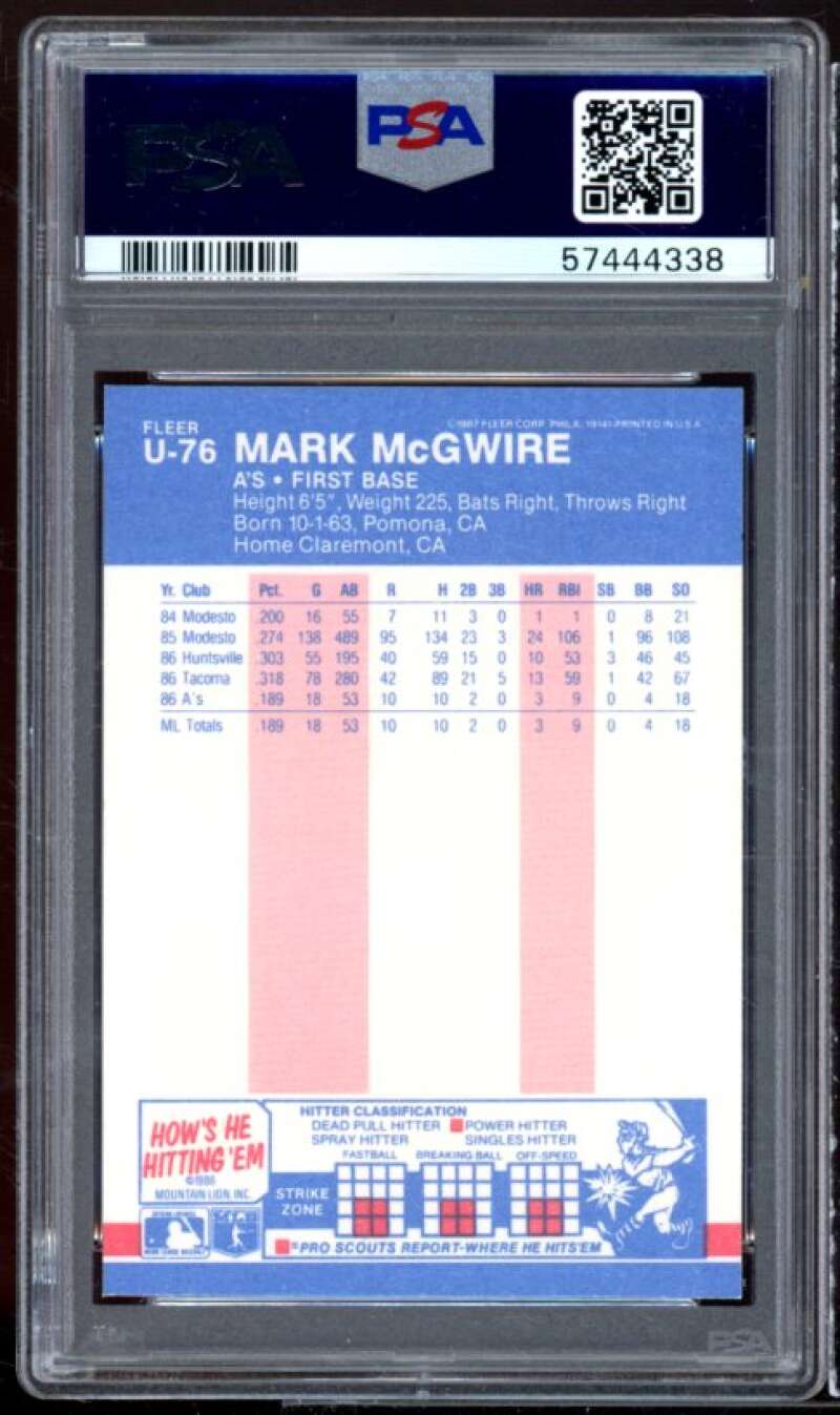 Mark Mcgwire Rookie Card 1987 Fleer Update Glossy #U-76 PSA 9 Image 2