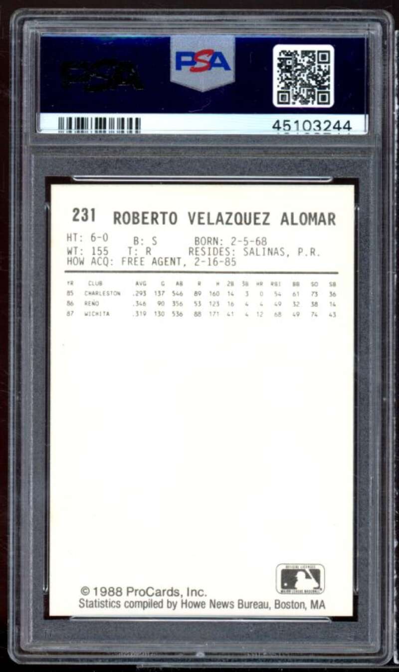 Roberto Alomar Rookie Card 1988 Procards #231 PSA 9 Image 2