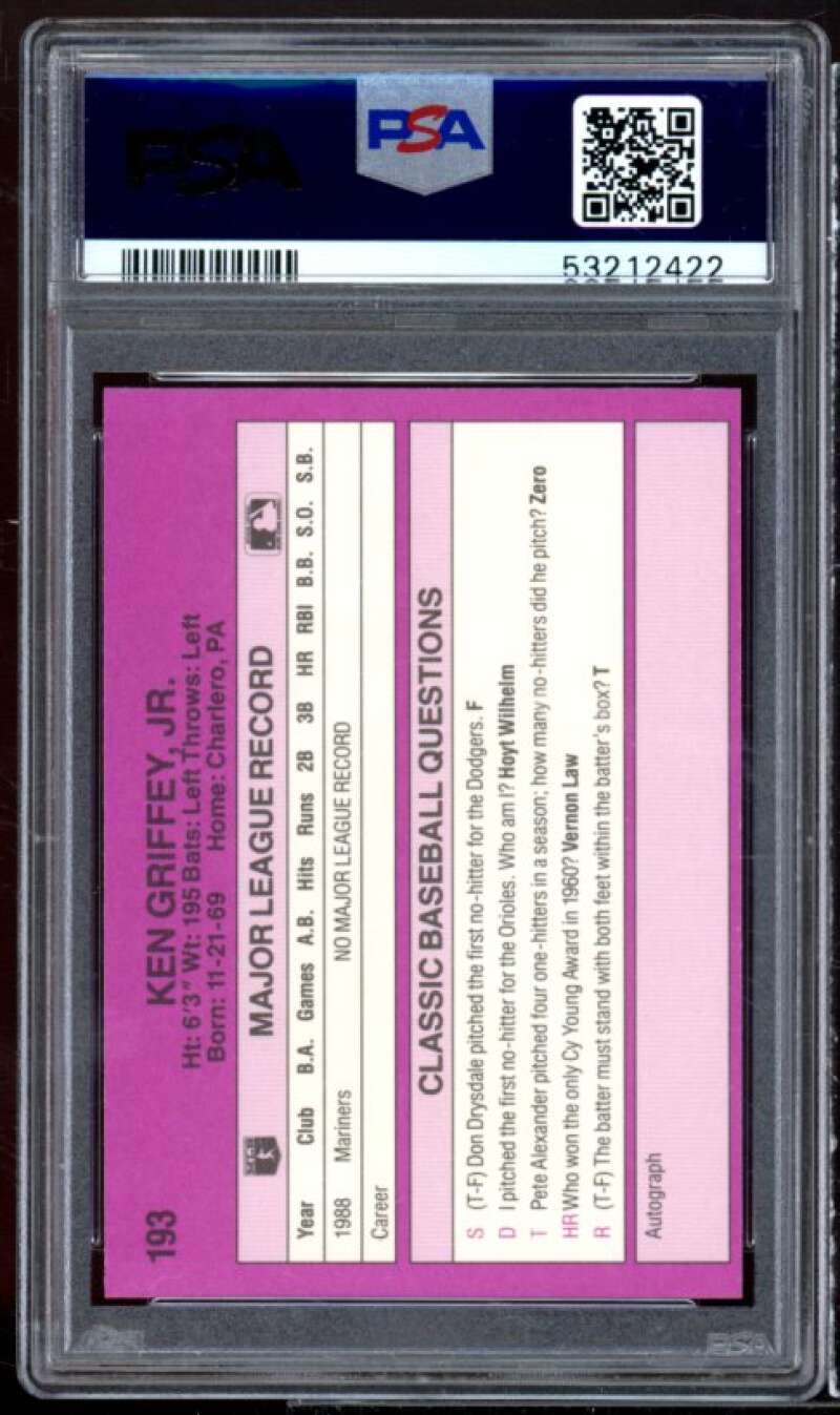 Ken Griffey Jr. Rookie Card 1989 Classic Travel #193 PSA 9 Image 2