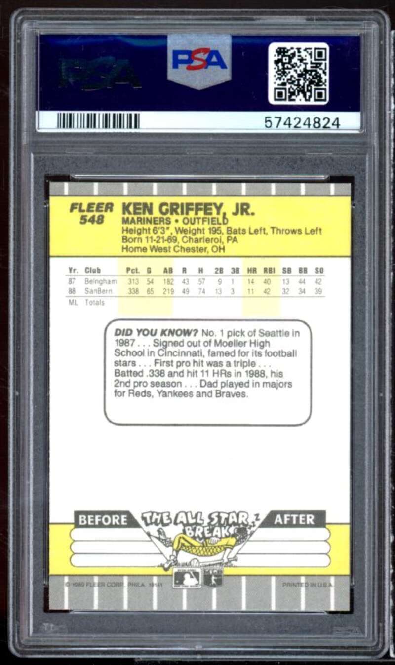 Ken Griffey Jr. Rookie Card 1989 Fleer #548 PSA 9 Image 2