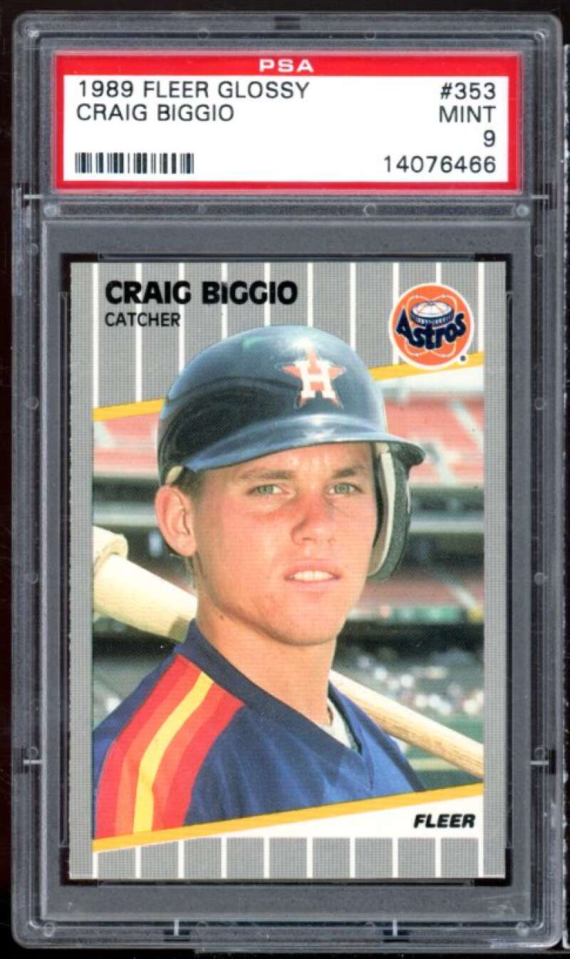 Craig Biggio Rookie Card 1989 Fleer Glossy #353 PSA 9 Image 1