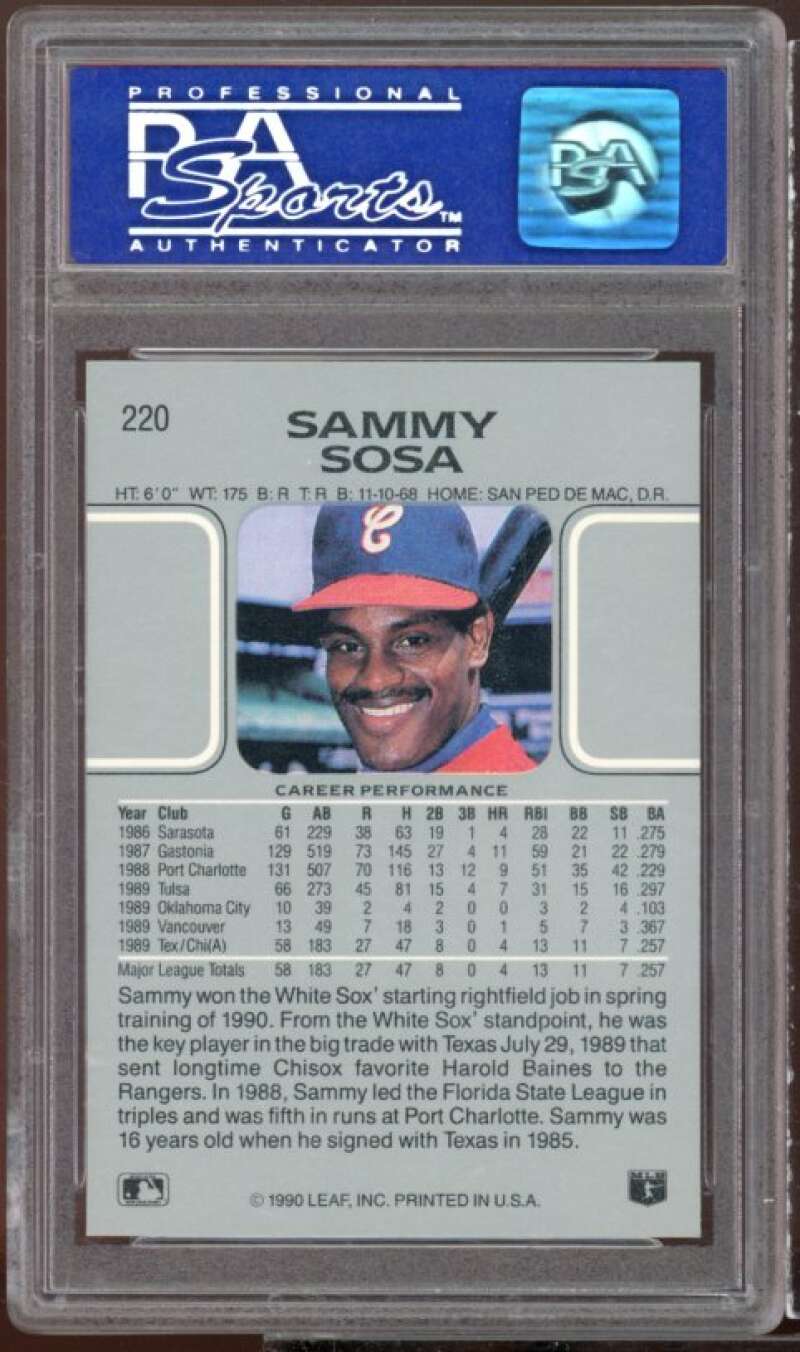 Sammy Sosa Rookie Card 1990 Leaf #220 PSA 9 Image 2