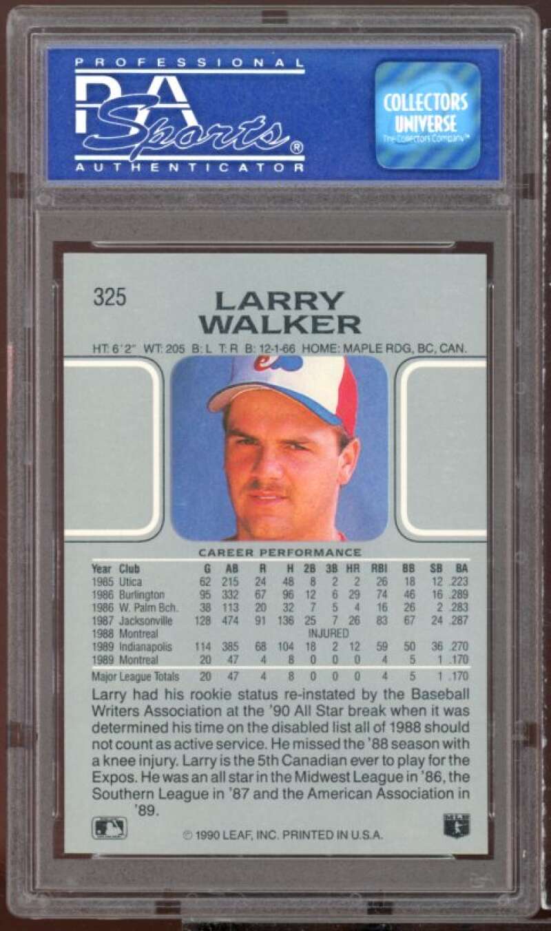Larry Walker Rookie Card 1990 Leaf #325 PSA 9 Image 2