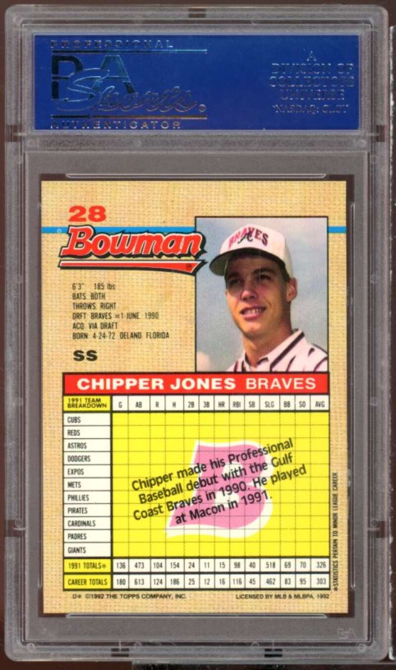 Chipper Jones Card 1992 Bowman #28 PSA 10 Image 2