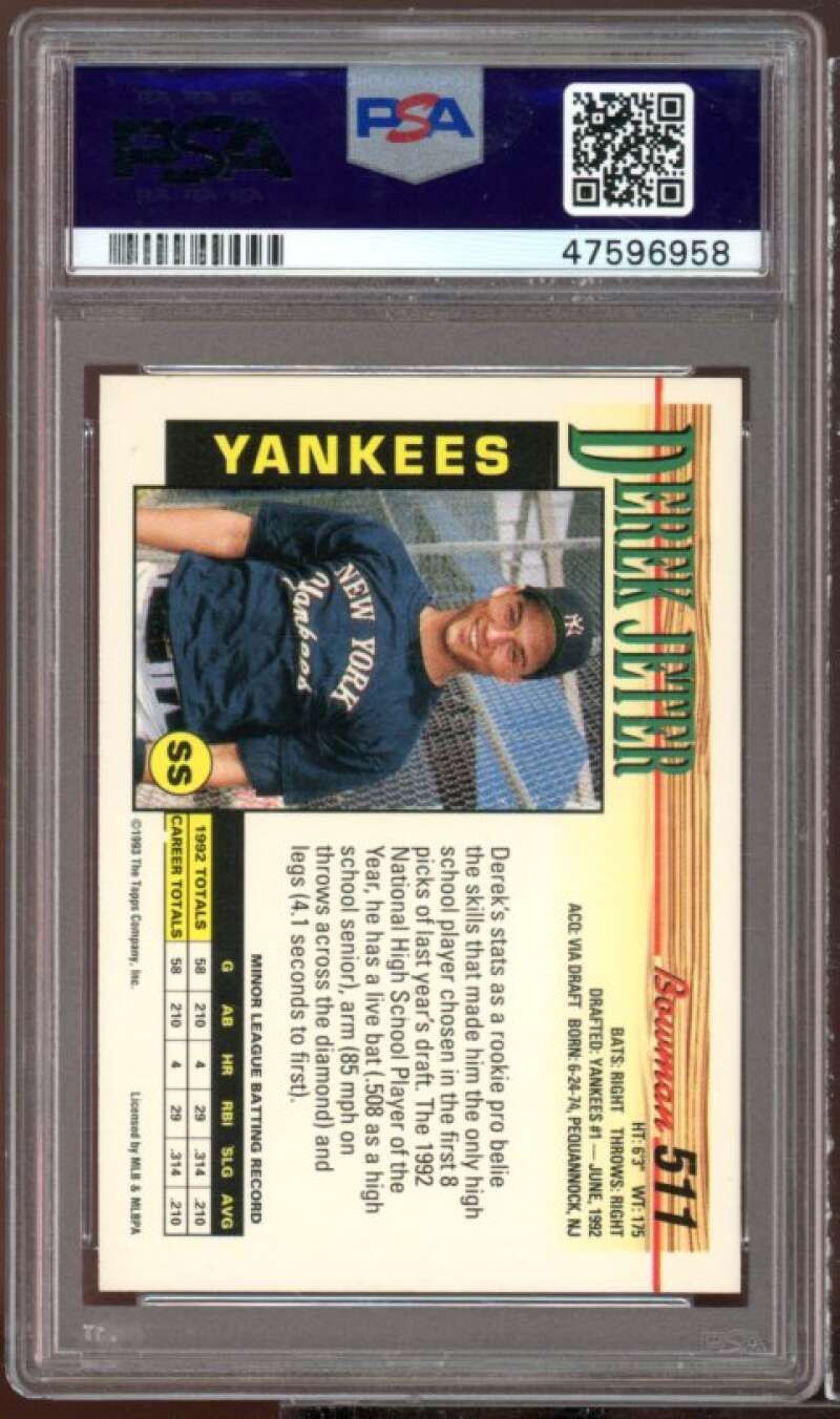 Derek Jeter Rookie Card 1993 Bowman #511 PSA 8 Image 2