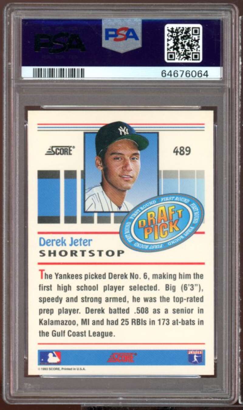 Derek Jeter Rookie Card 1993 Score #489 PSA 9 Image 2