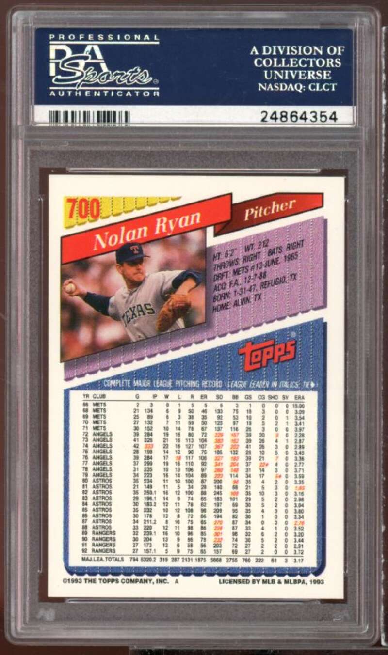 Nolan ryan Card 1993 Topps Inaugural Marlins #700 PSA 9 Image 2