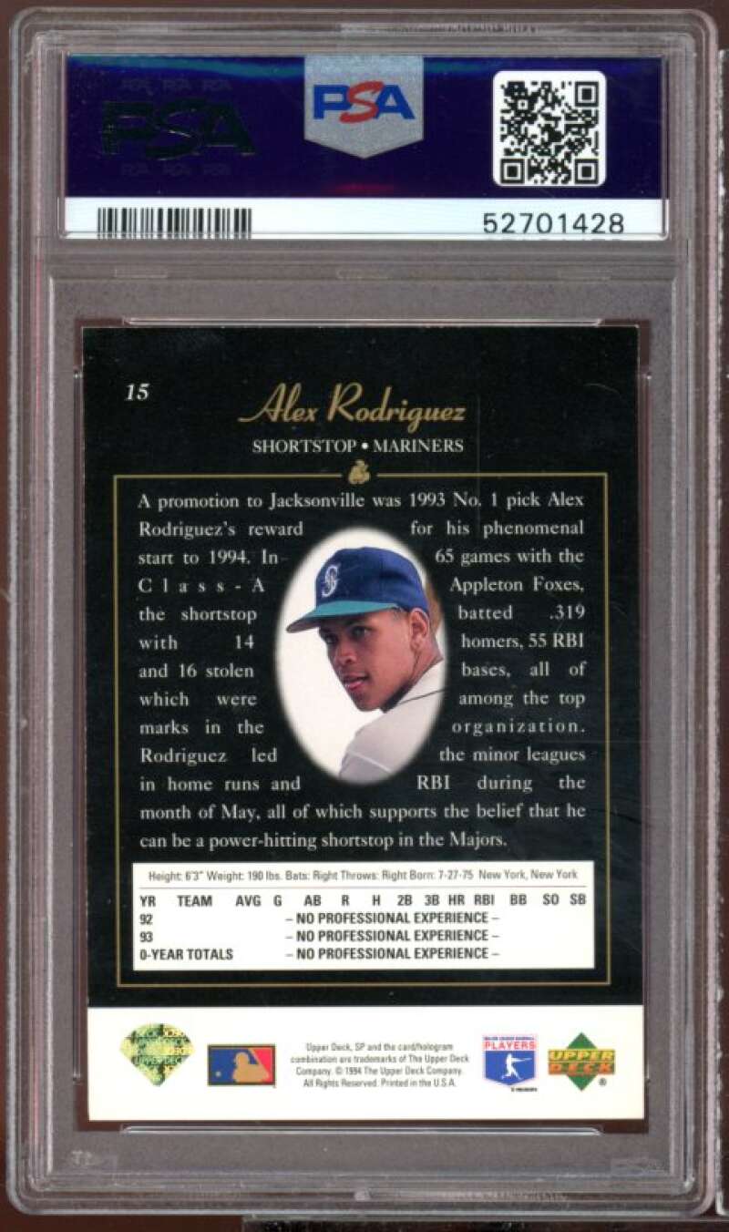 Alex Rodriguez Rookie Card 1994 SP #15 PSA 7 Image 2