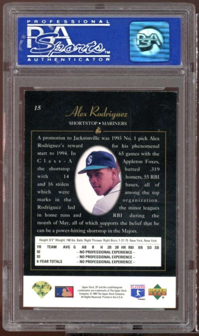 Alex Rodriguez Rookie Card 1994 SP #15 PSA 8 Image 2