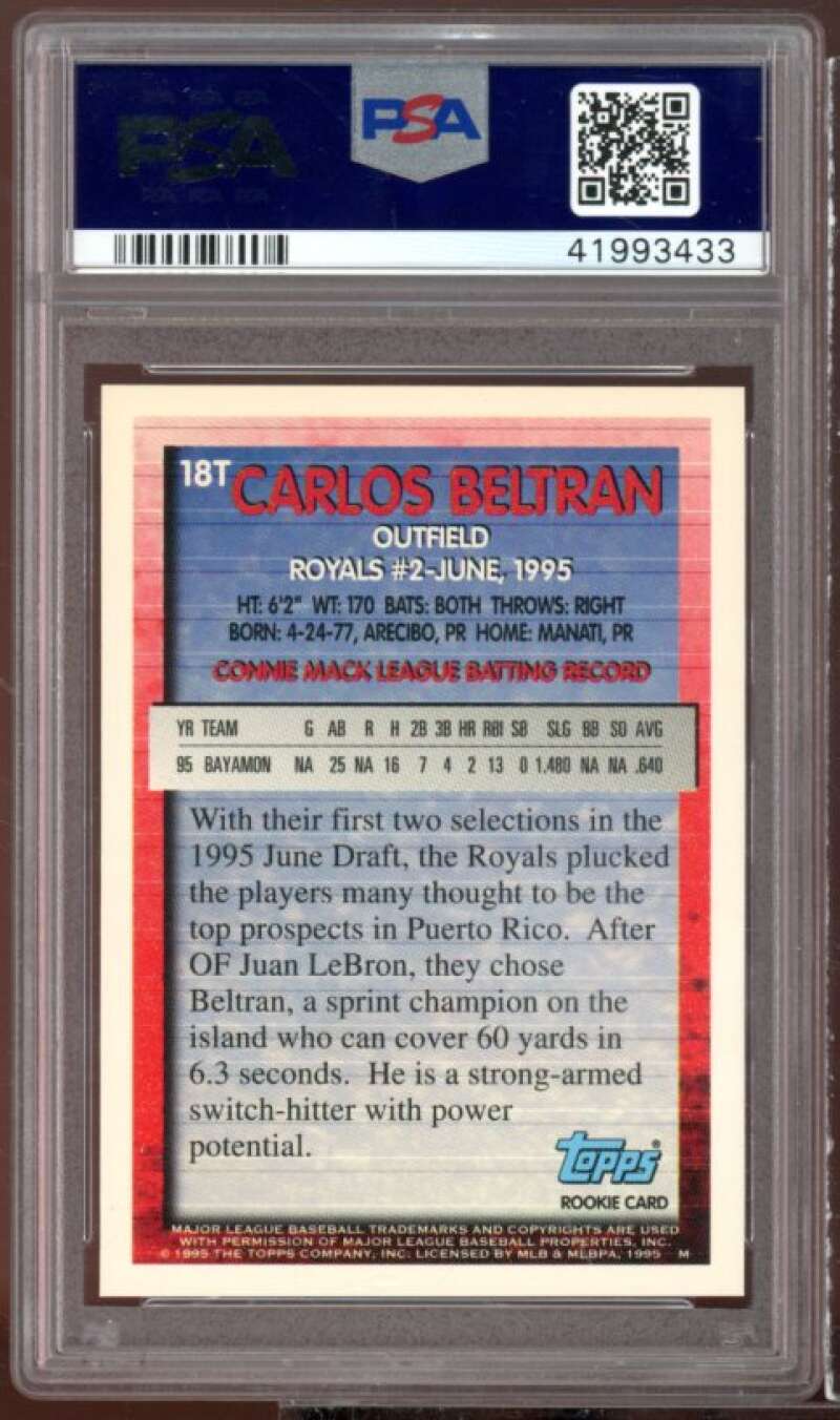 Carlos Beltran Rookie Card 1995 Topps Traded #18T PSA 9 Image 2