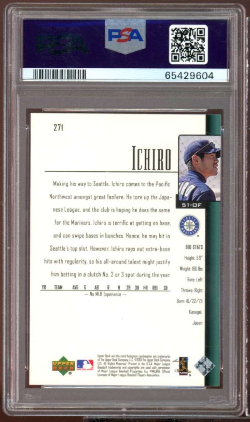 Ichiro Rookie Card 2001 Upper Deck #271 PSA 9 Image 2