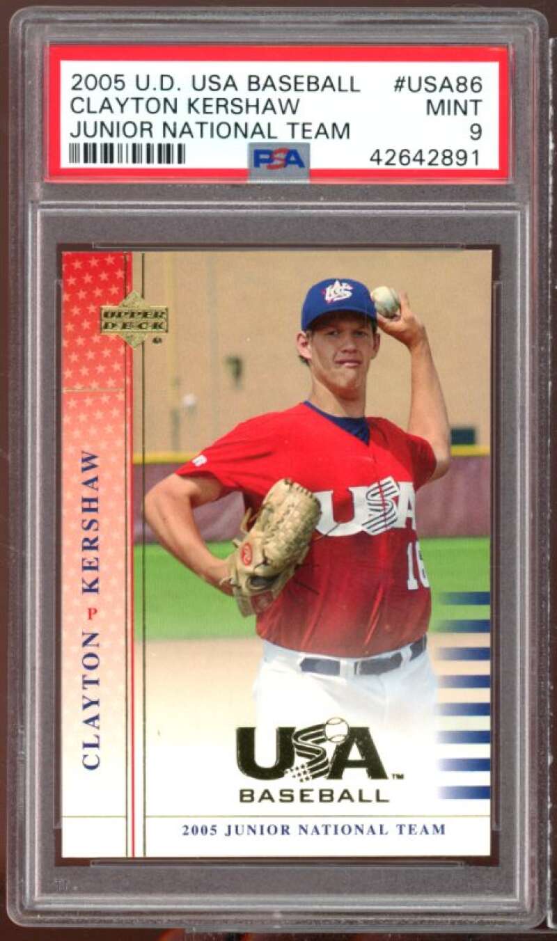 Clayton Kershaw Rookie 2005 U.D. USA Baseball Junior National Team #USA86 PSA 9 Image 1