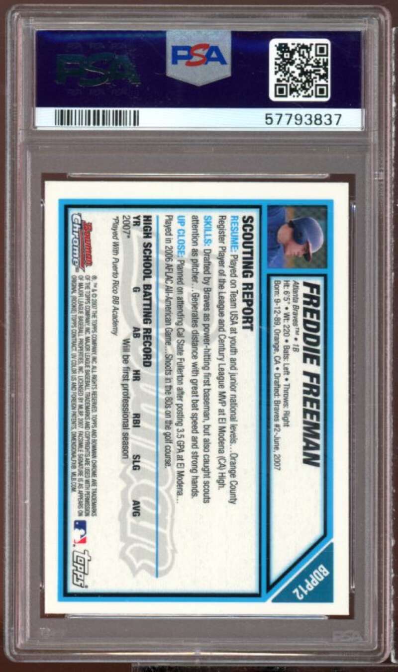 Freddie Freeman Rookie Card 2007 Bowman Chrome Picks &amp; Prospects #BDPP12 PSA 10 Image 2