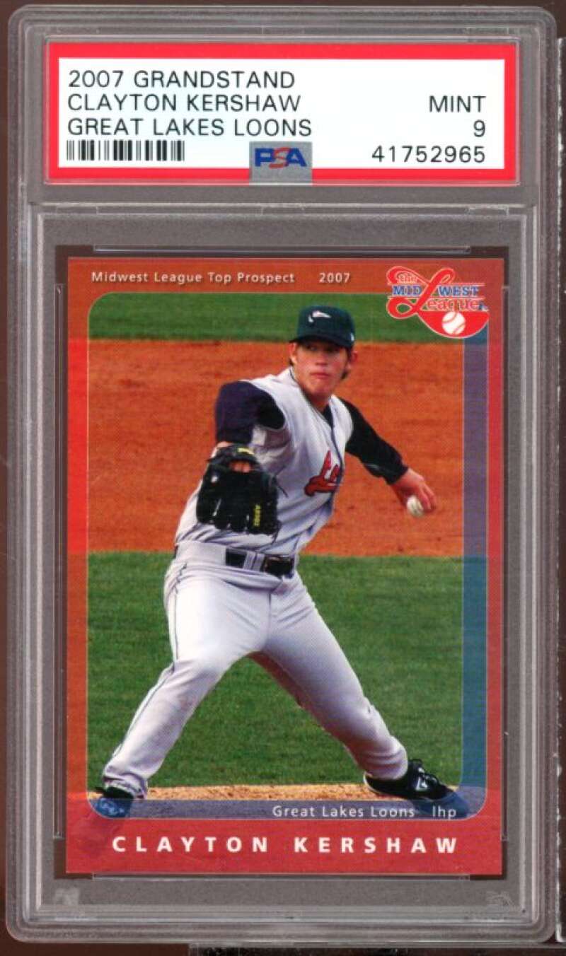 Clayton Kershaw Rookie Card 2007 Grandstand Great Lakes Loons #nno PSA 9 Image 1