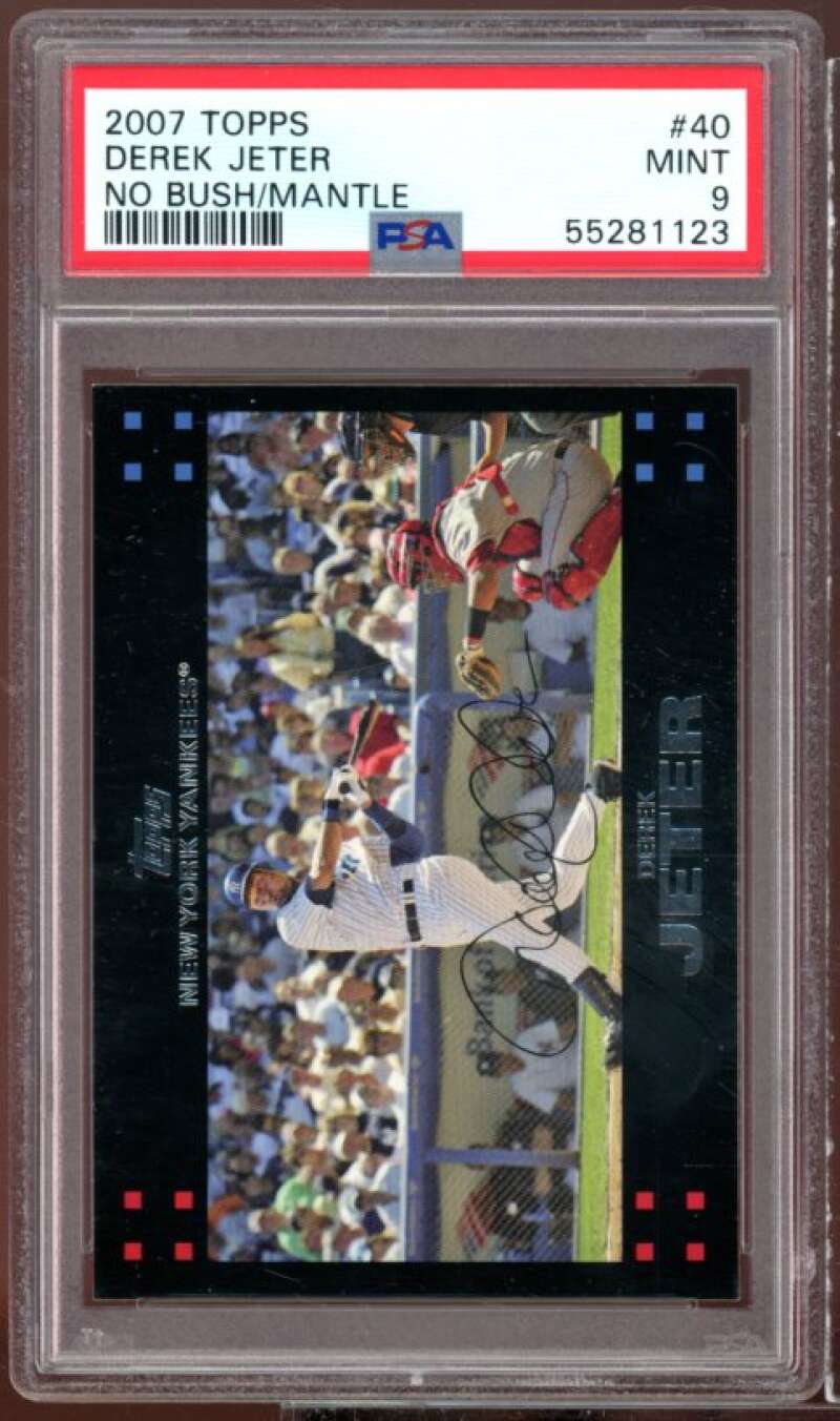 Derek Jeter Card 2007 Topps w/George Bush &amp; Mickey Mantle #40 PSA 9 Image 1