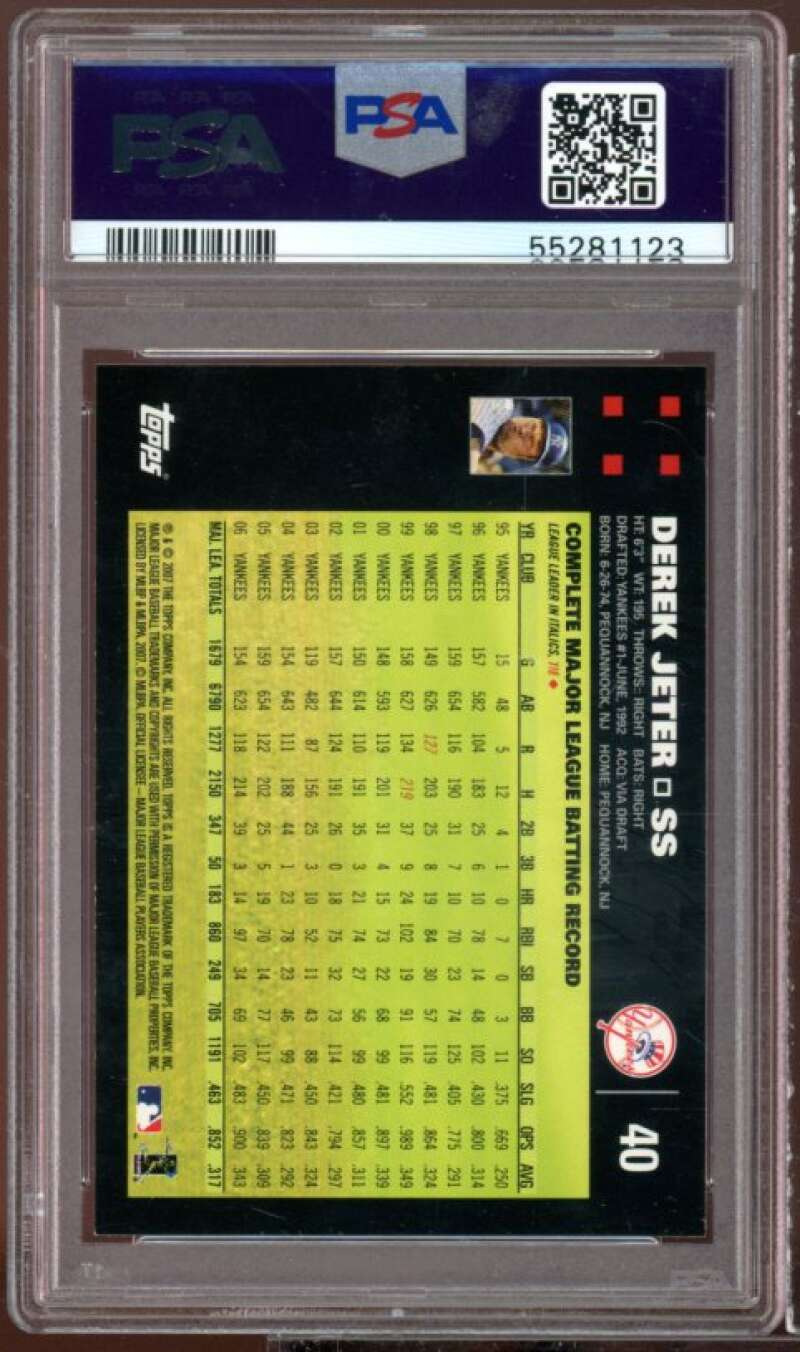 Derek Jeter Card 2007 Topps w/George Bush &amp; Mickey Mantle #40 PSA 9 Image 2