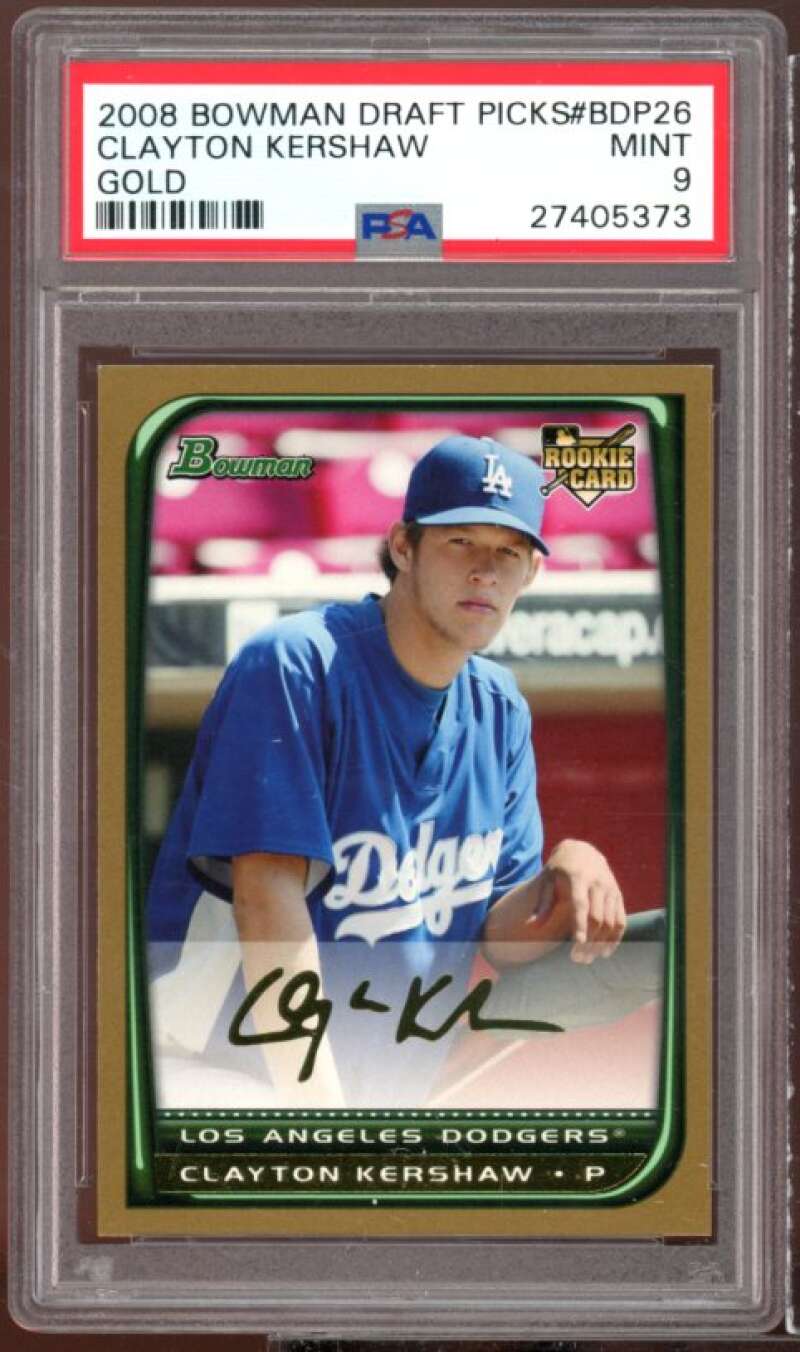 Clayton Kershaw Rookie Card 2008 Bowman Draft Picks Gold #BDP26 PSA 9 Image 1