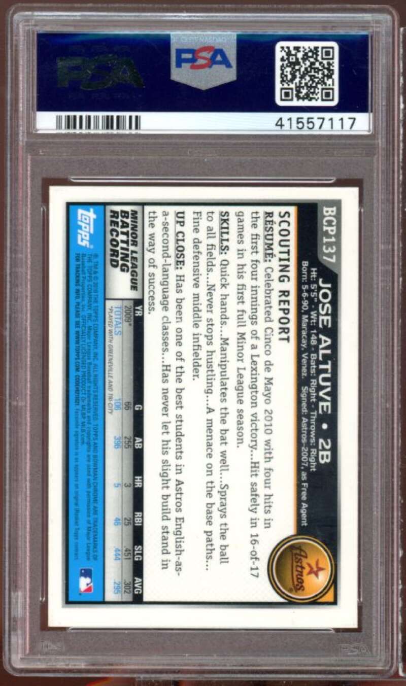 Jose Altuve Rookie Card 2010 Bowman Chrome Prospects #BCP137 PSA 9 Image 2