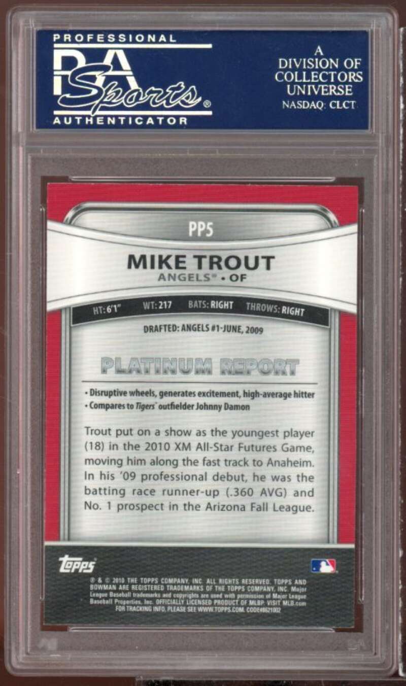 Mike Trout Rookie Card 2010 Bowman Platinum Prospects #PP5 PSA 9 Image 2