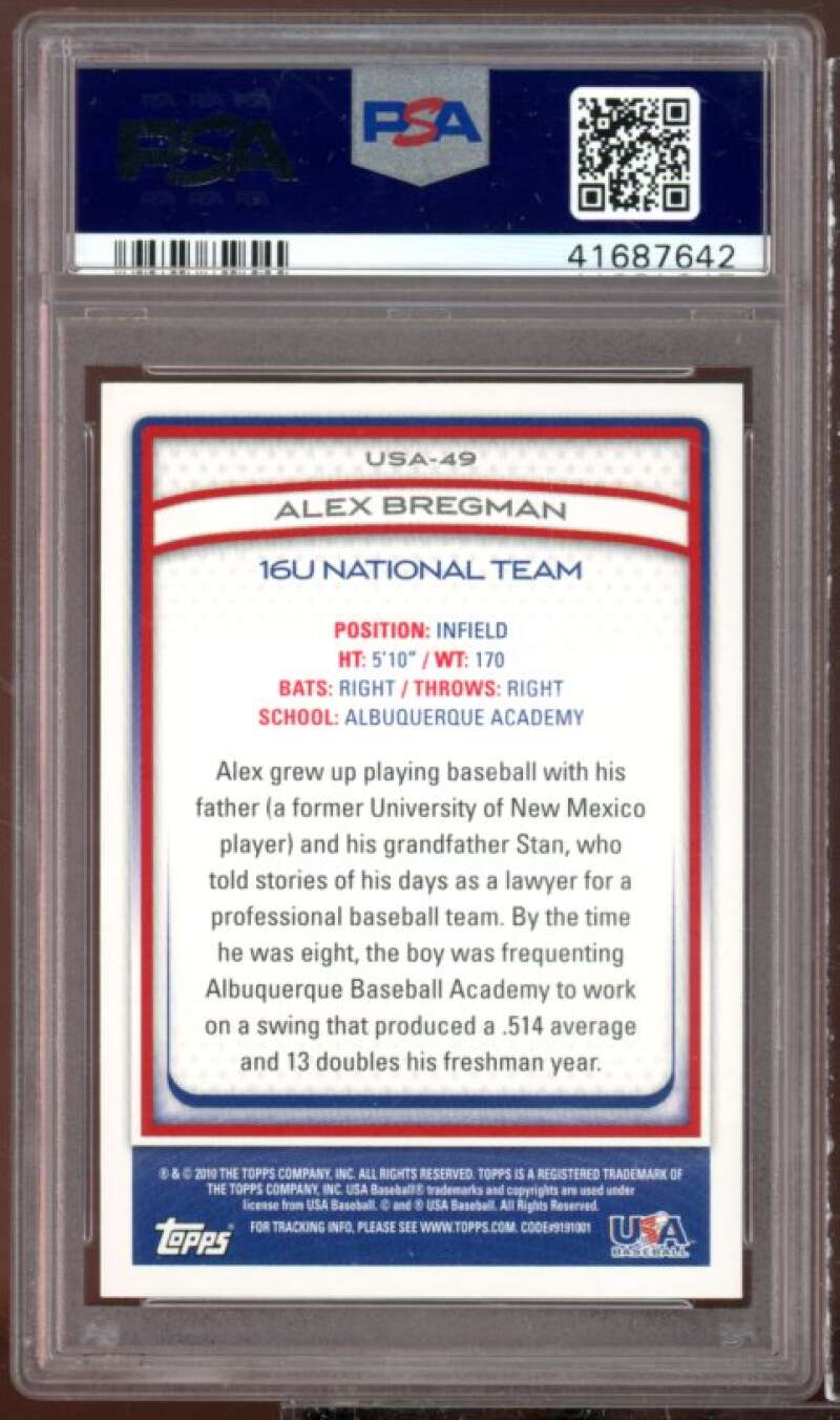 Alex Bregman Rookie Card 2010 Topps USA Baseball #USA-49 PSA 9 Image 2