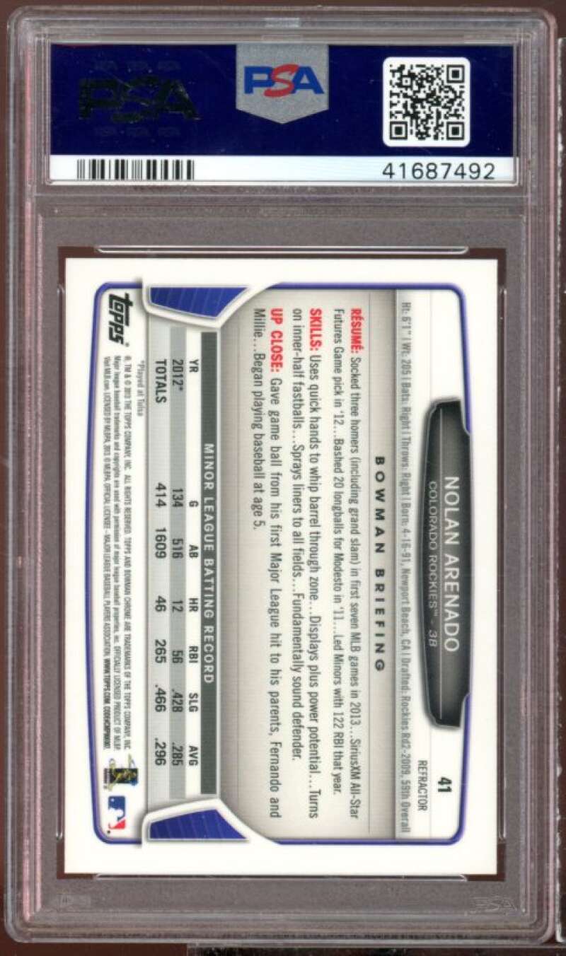 Nolan Arenado Rookie Card 2013 Bowman Chrome DP &amp; Prospects Refractors #41 PSA 9 Image 2