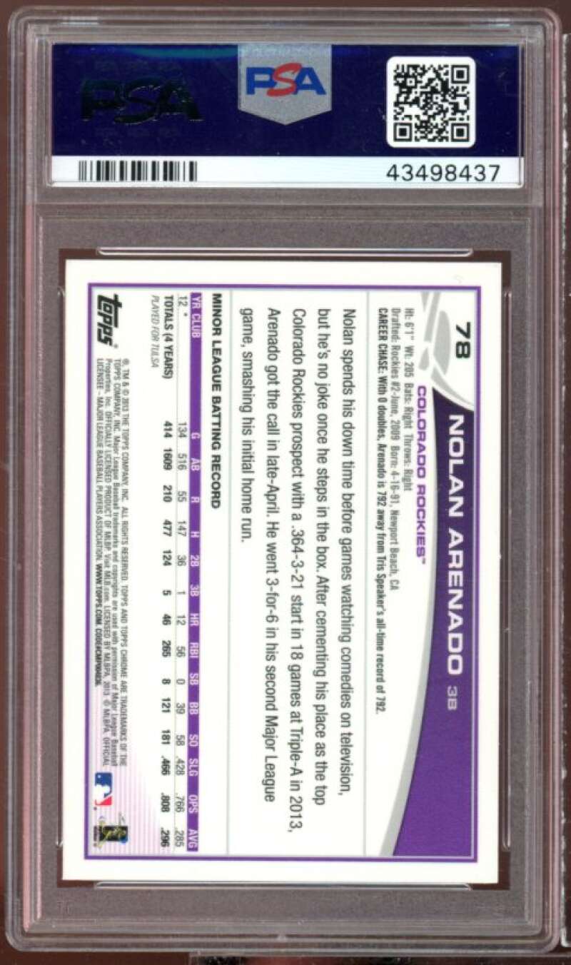 Nolan Arenado Rookie Card 2013 Topps Chrome #78 PSA 9 Image 2